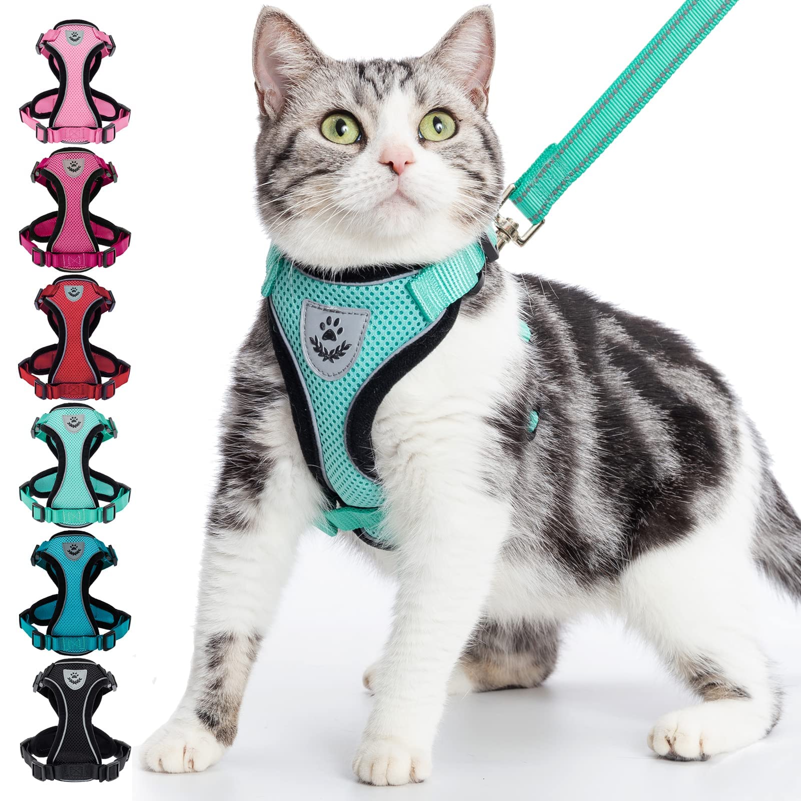 Pupteck Reflective Cat Harness And Leash Set Escape Proof - Pet Vest Harness For Cats Small Dogs Rabbits Bunny Adjustable Travel Walking Outside