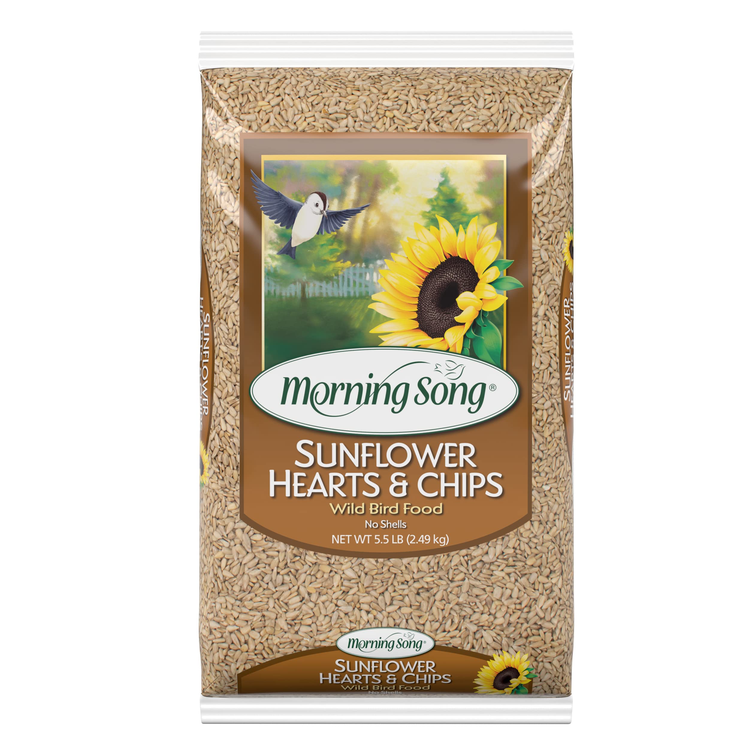 Morning Song Sunflower Hearts & Chips Wild Bird Food, No Mess Sunflower Seeds for Birds, 5.5-Pound Bag