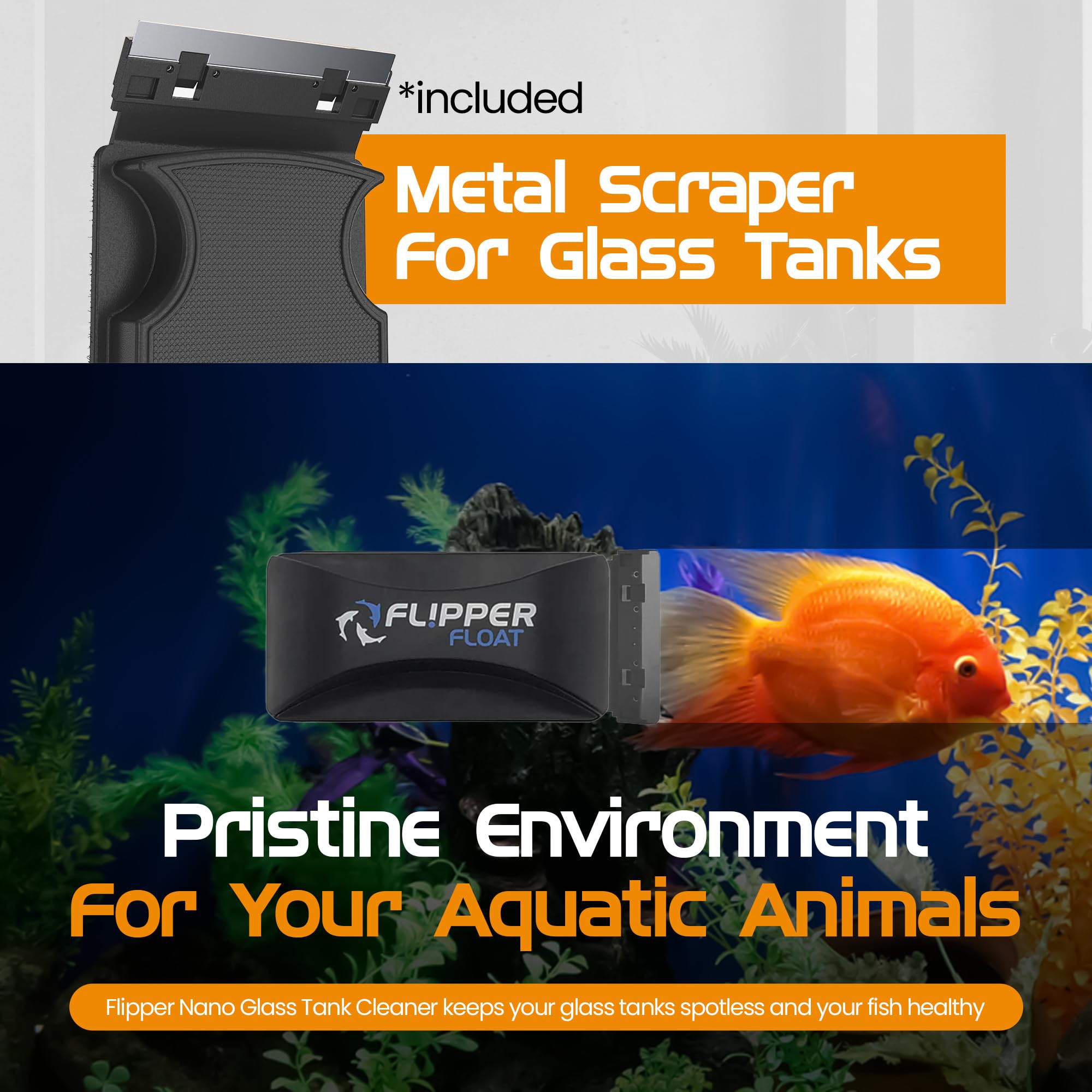 FL!PPER Flipper Cleaner Float - 2-in-1 Floating Magnetic Aquarium Glass Cleaner - Fish Tank Cleaner - Scrubber & Scraper Aquariu