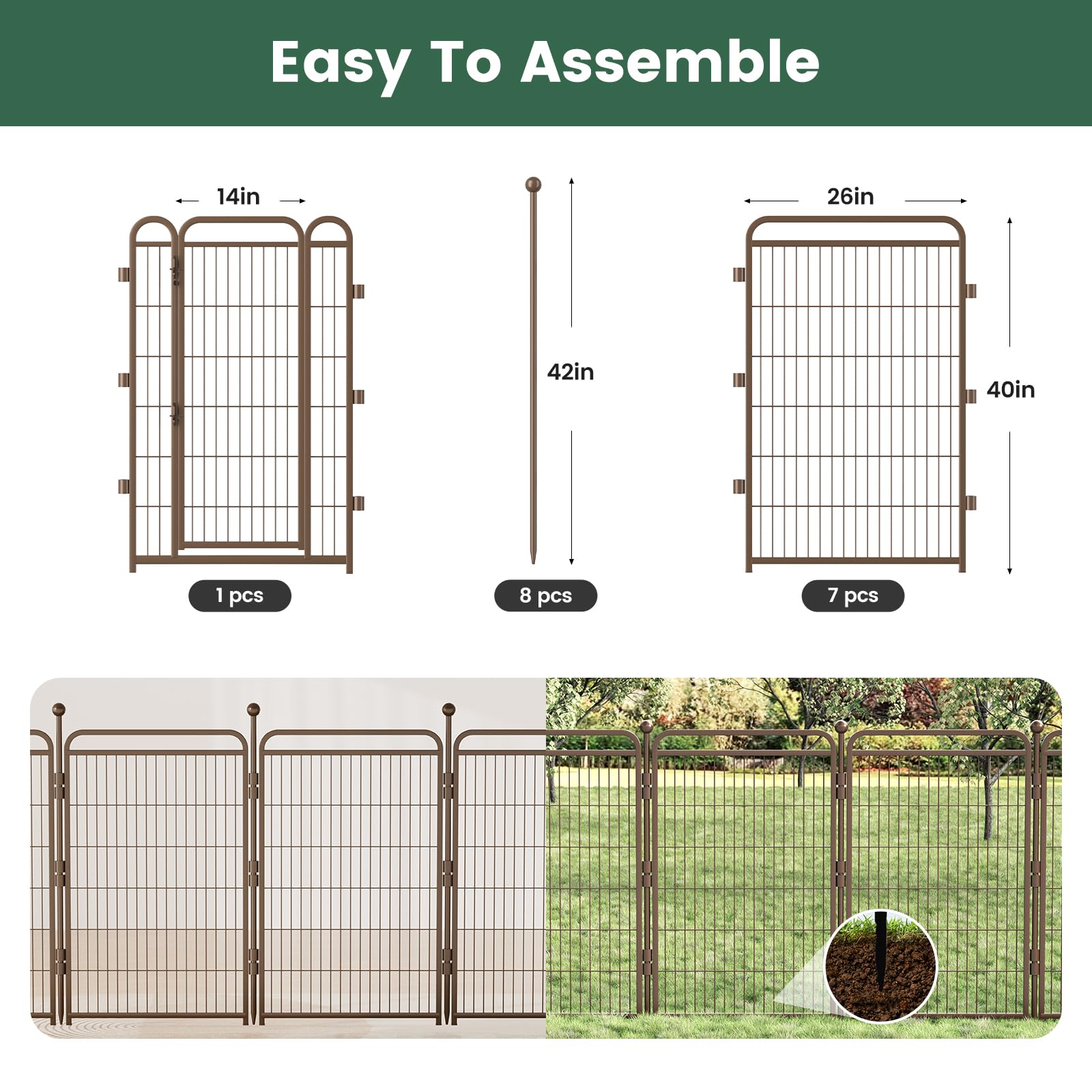 Gardner Pet Dog Playpens, 40'' H 8 Panels Dog Pen Outdoor/Indoor Dog Fence Exercise Pen For Small/Medium/Large Dogs, Foldable Pe