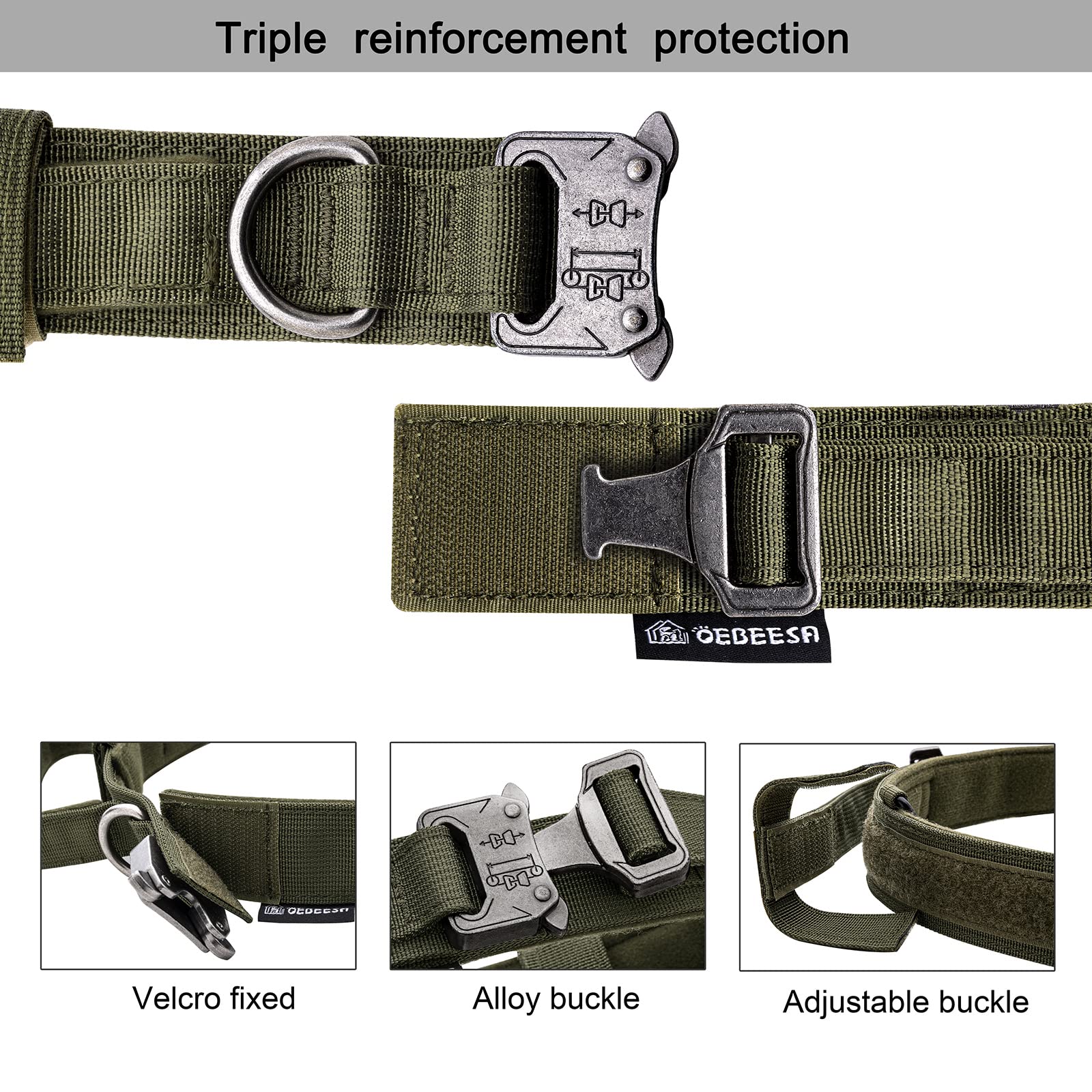 Oebeesa Tactical Dog Collar Adjustable Military Collar: - Nylon K9 Collars With Handle And Heavy Duty Metal Buckle For Medium An