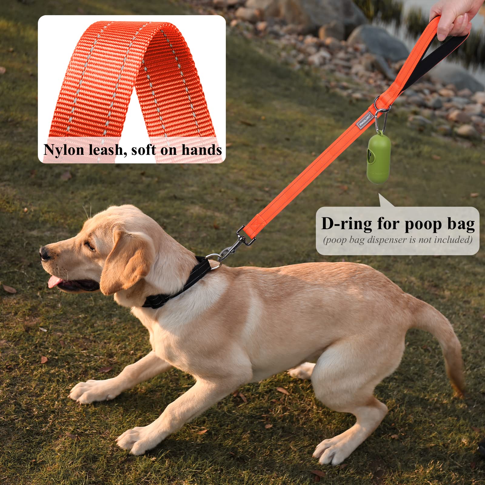 Vivaglory Short Dog Leash For Medium & Large Dogs, 24Inch, Orange