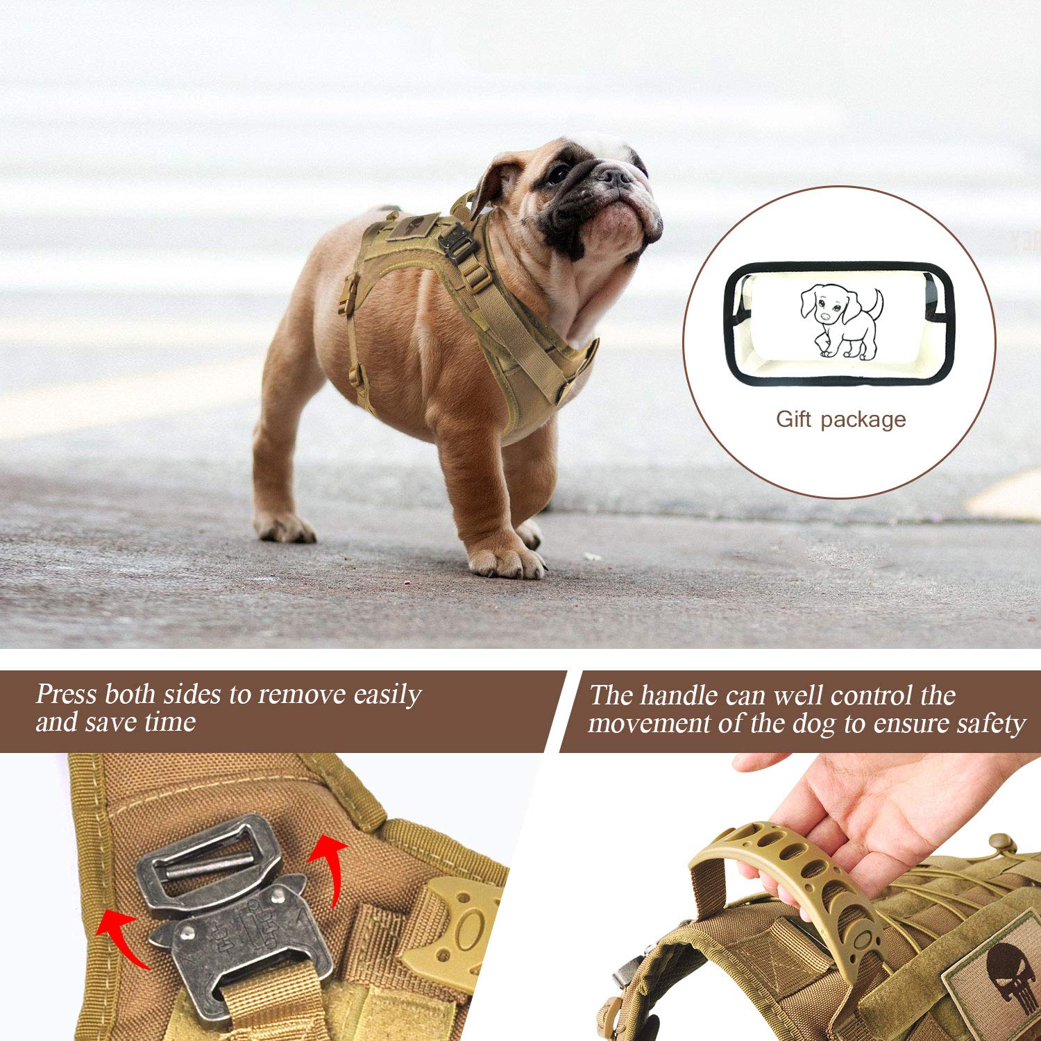 Tactical Service Dog Vest Harness K9 Military Molle Dog Vest for Outdoor Training Hunting Wear-Resisting Pet Harness with Rubber