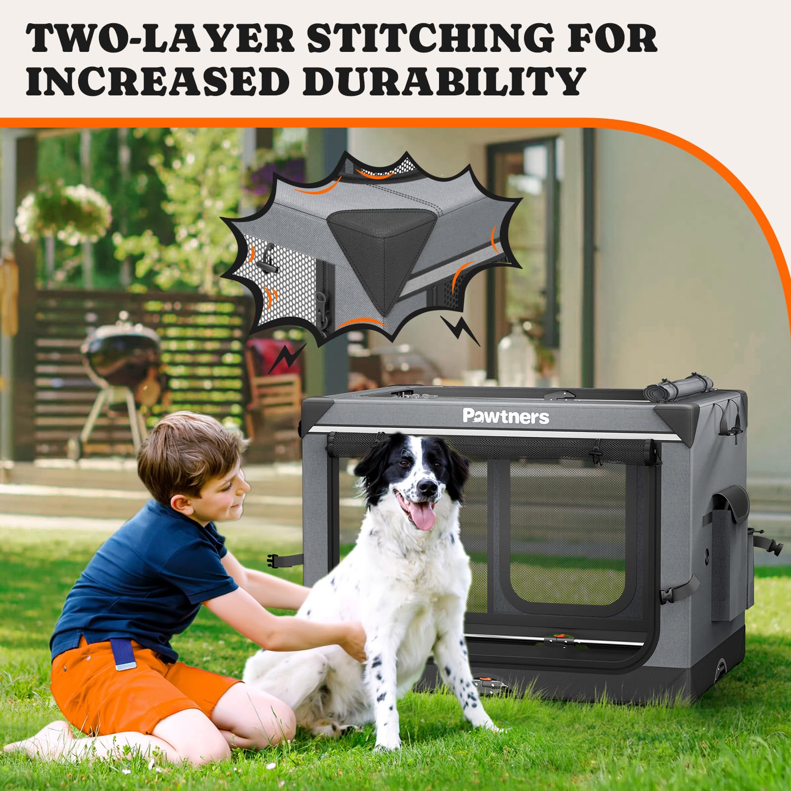 Collapsible Dog Crate: 38 Inch Foldable Soft Sided Dog Crate For Large Dogs, Portable Dog Travel Kennel With Soft Mat For Indoor