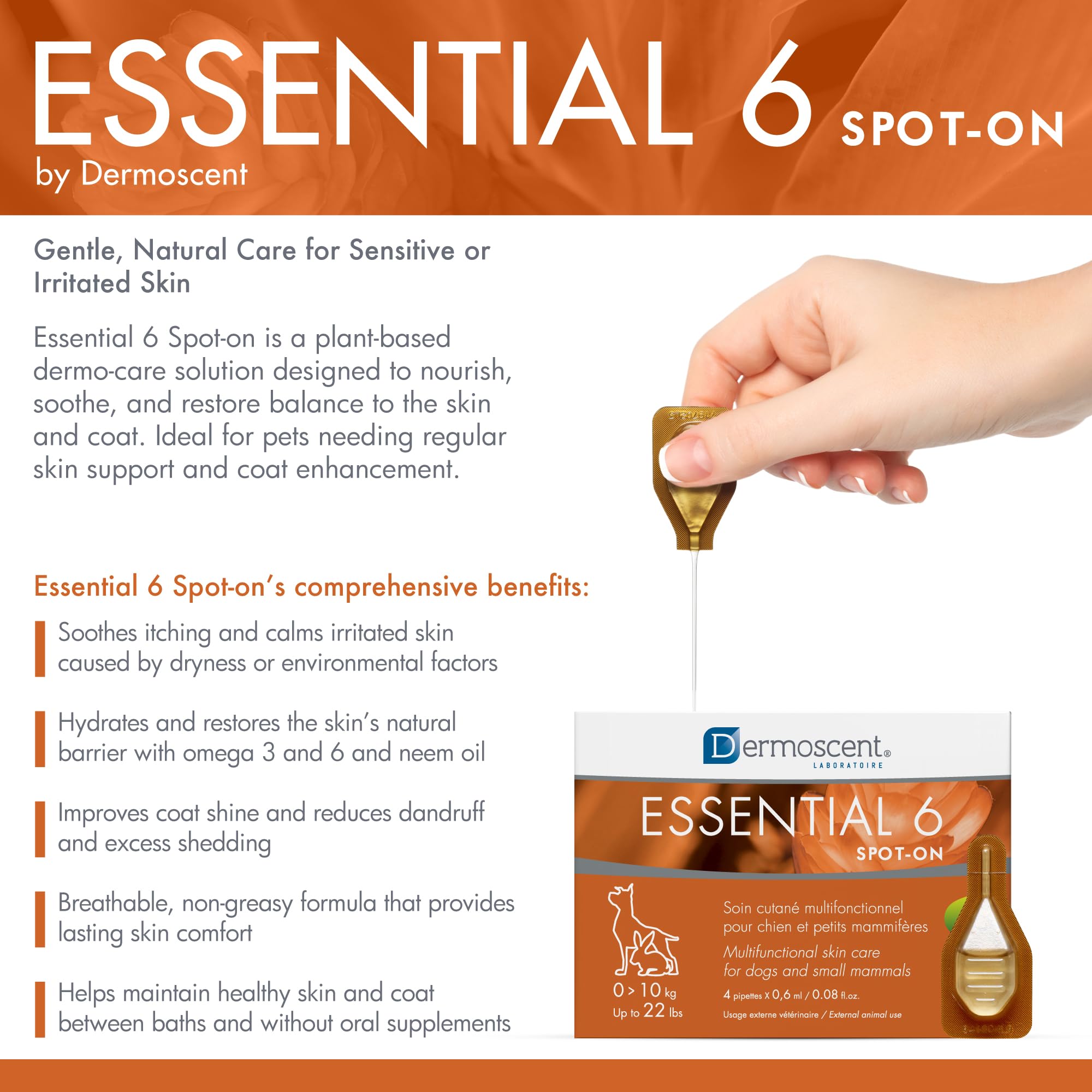 Dermoscent Essential 6 spot-on - Dog Skin Care for Dandruff & Allergy Relief with Vitamin E Oil - Anti Itch for Dogs - Dog & Sma