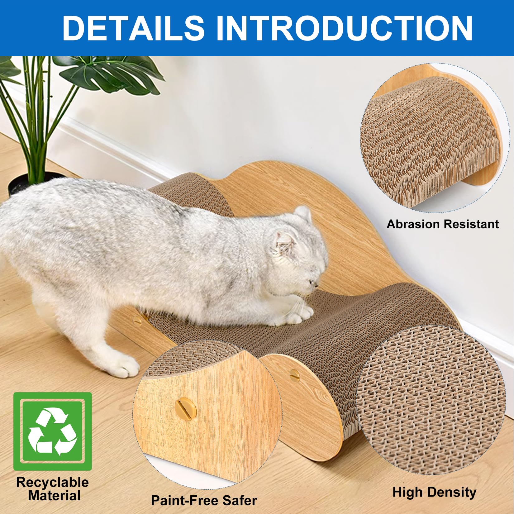 Simple Deluxe Cat Scratcher Cardboard Bed, Natural Solid Wood Scratch Lounger for Scratching&Sleeping, 23 inches Scratching Boar