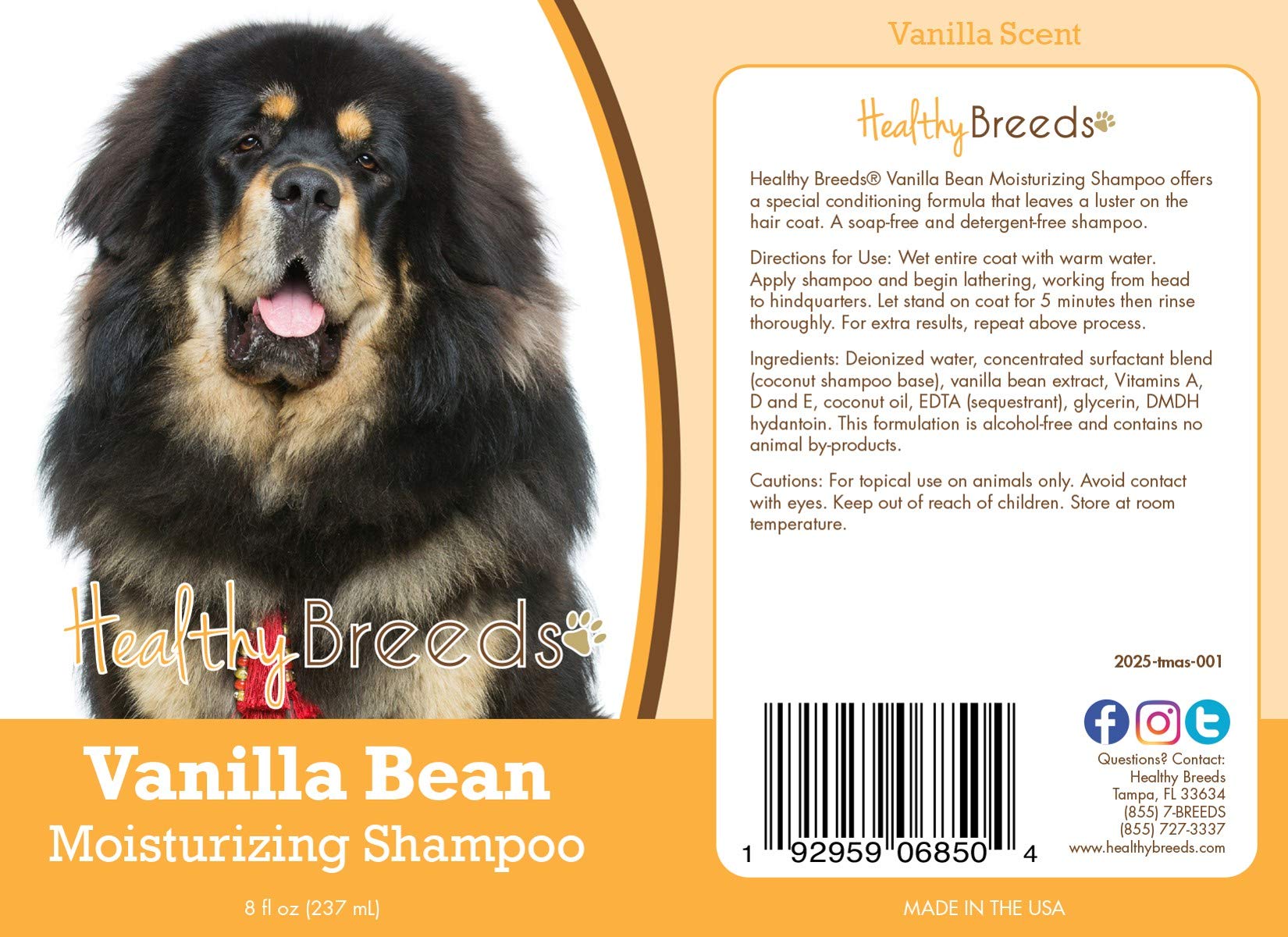 Healthy Breeds Tibetan Mastiff Vanilla Bean Moisturizing Shampoo 8 Oz