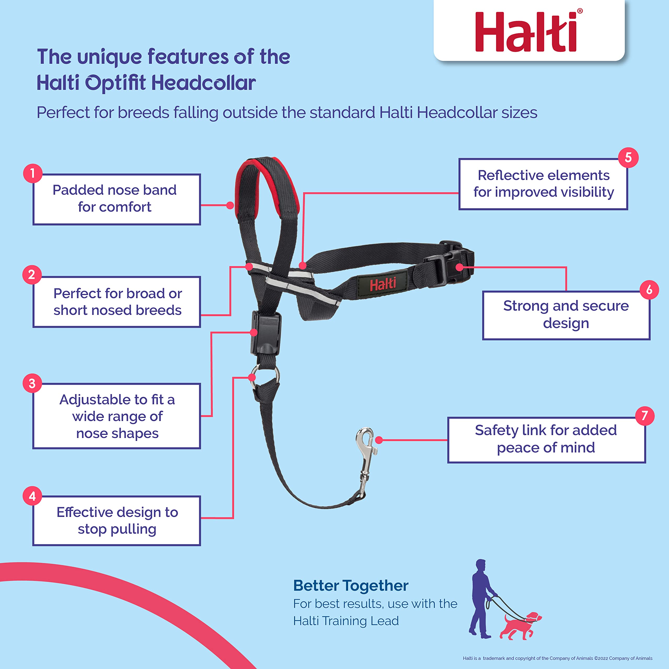 Halti Optifit Headcollar Size Medium & Halti Training Leash Size Large, Black Combination Pack - Stop Your Dog Pulling on the Le