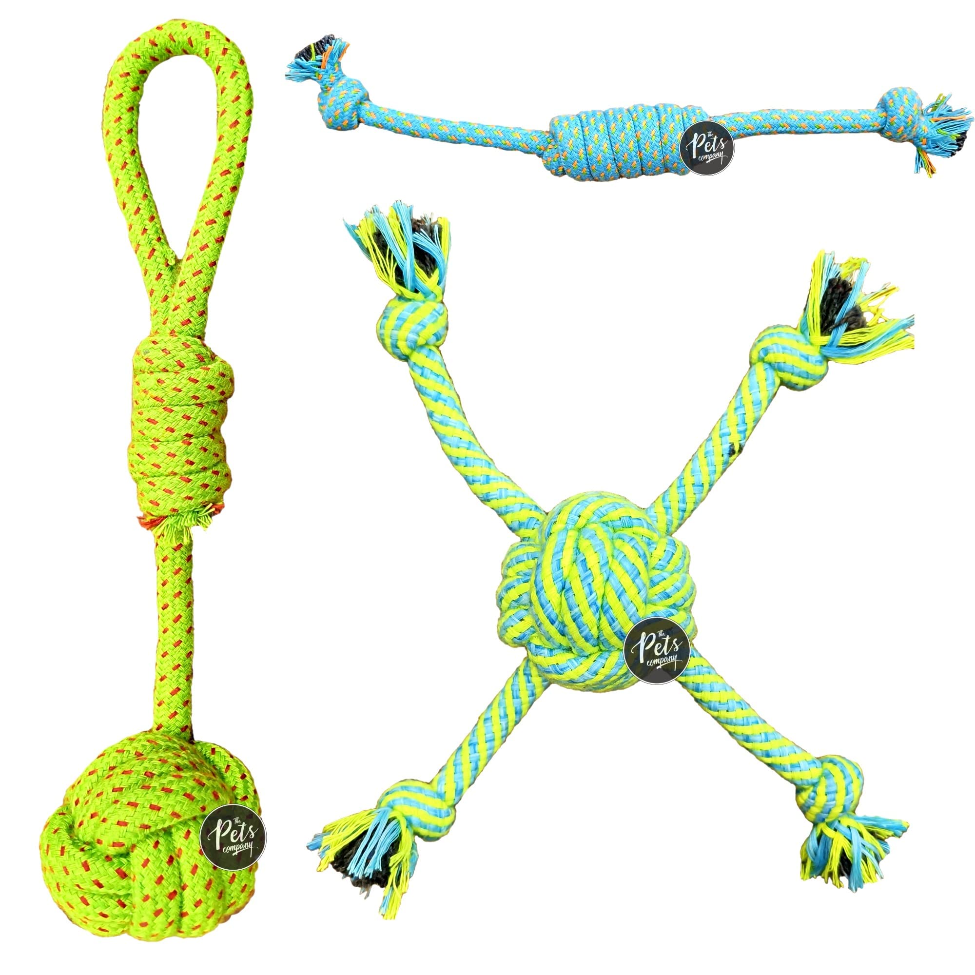 The Pets Company Dog Chew Toys For Puppy Teething & Training (Spider 4 Legs + Tug Ball+ Single Knot), Dog Rope Toy Combo Of 3 Fo