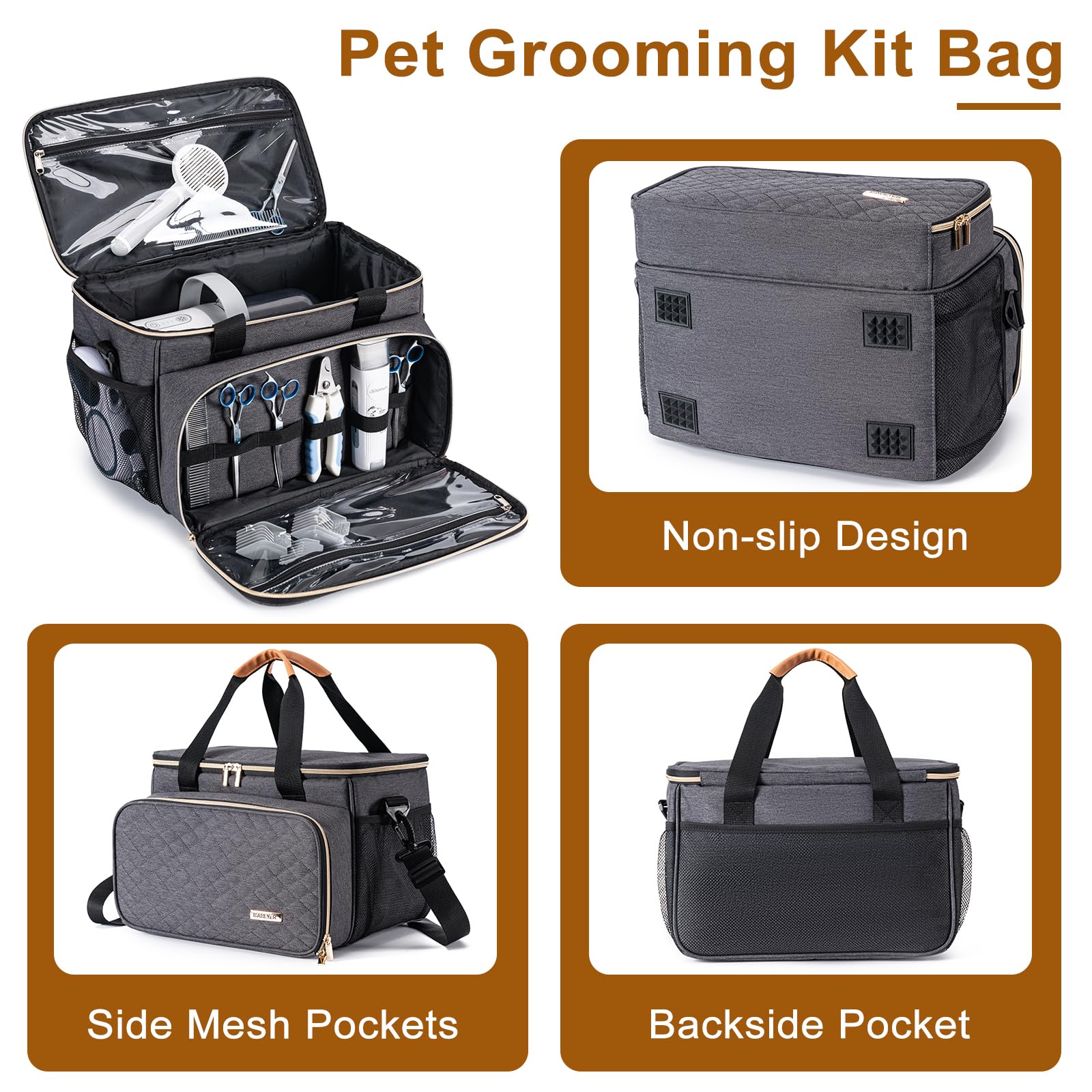 Babeyer Dog Grooming Vacuum Bag, Pet Grooming Kit Bag Perfect For Dog Hair Vacuum & Grooming Tool Kit Accessories- Grey