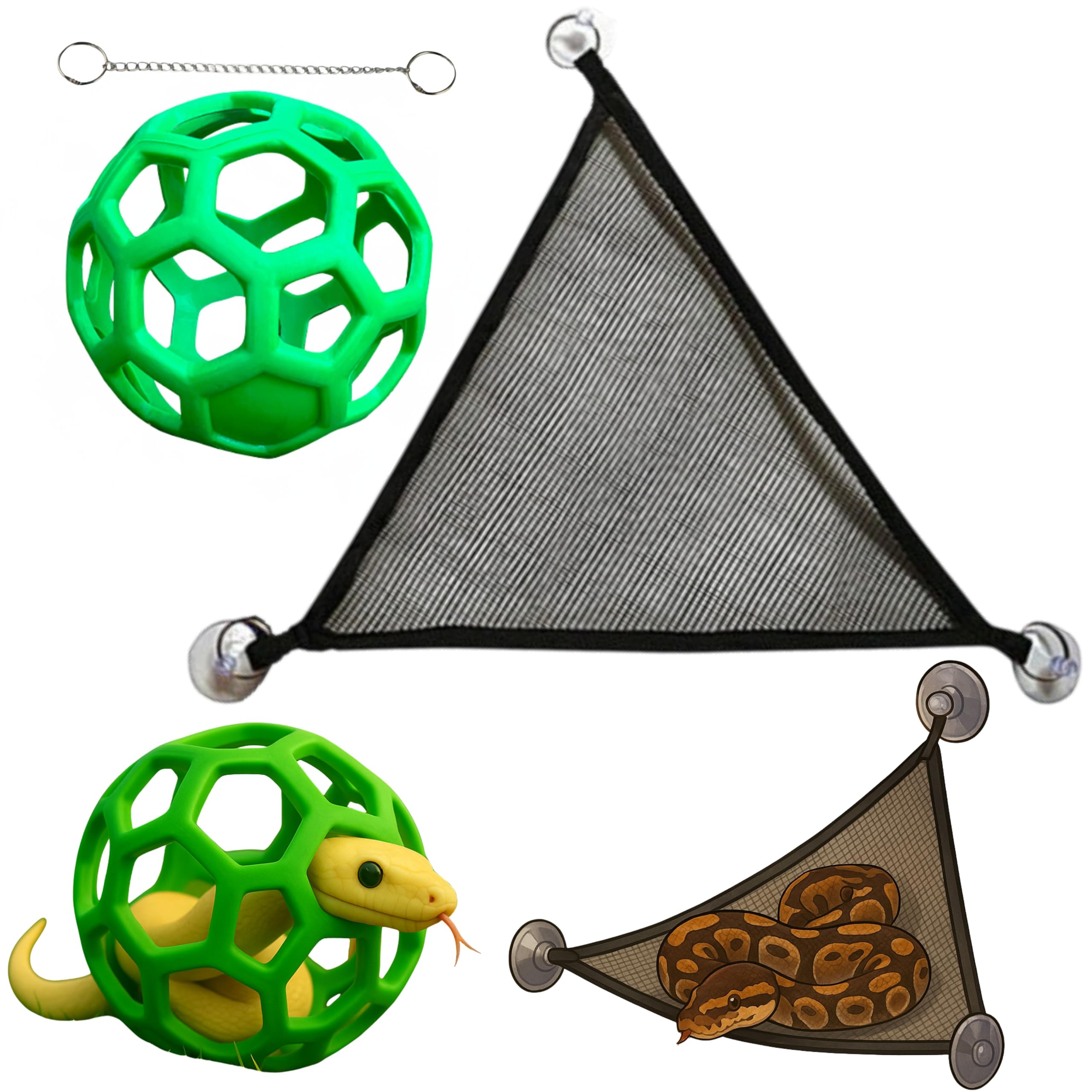 Snake Enrichment Toys Ball with Hammock, Reptiles Climbing Toy Hammock, Small Snakes Enrichment Toys Activity Ball With Chain, S