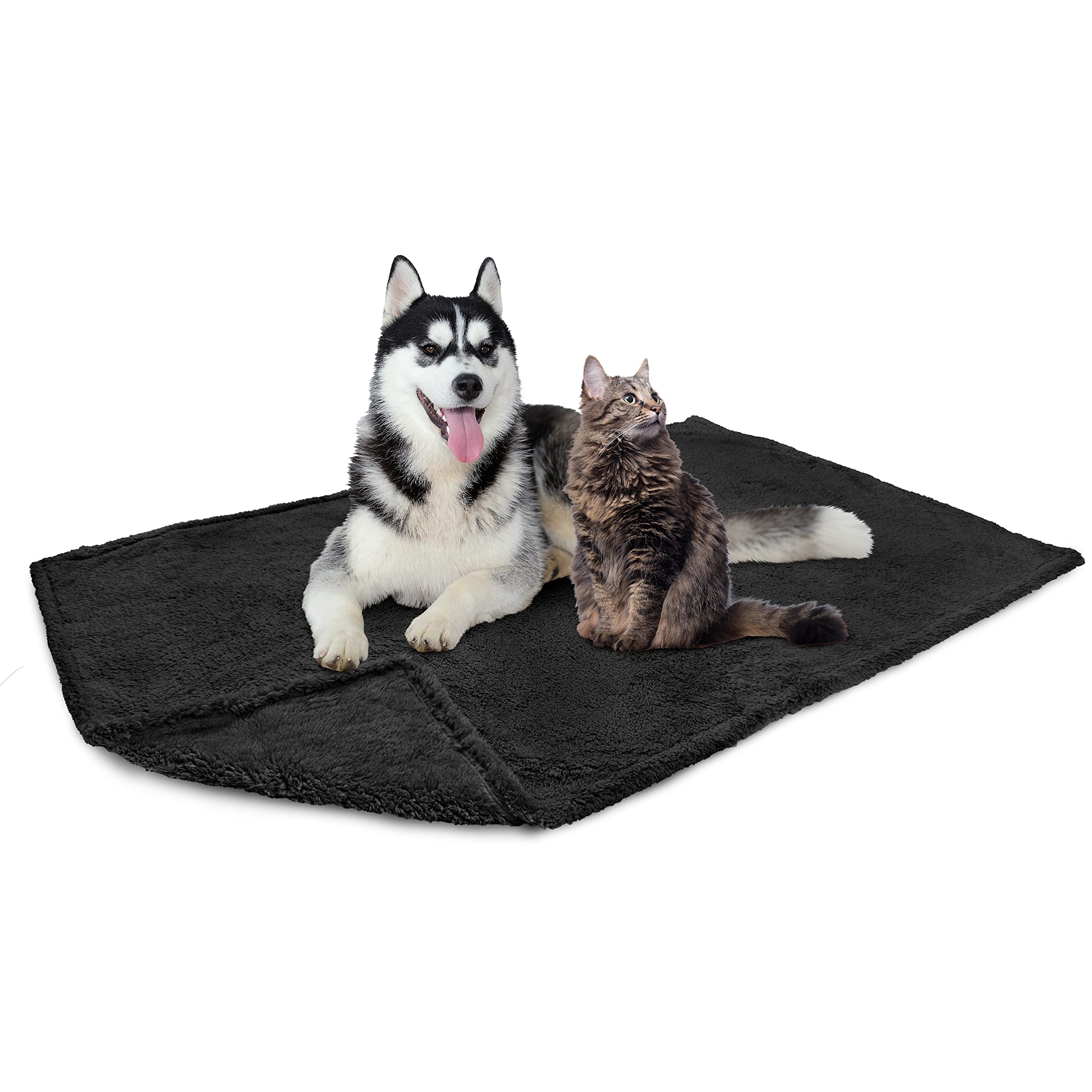 Petami Fluffy Waterproof Dog Blanket For Bed Large Dogs, Soft Warm Pet Sherpa Throw Pee Proof Couch Cover, Reversible Cat Blanket Sofa Crate Kennel Protector, Washable Mat (Black, 60X80)