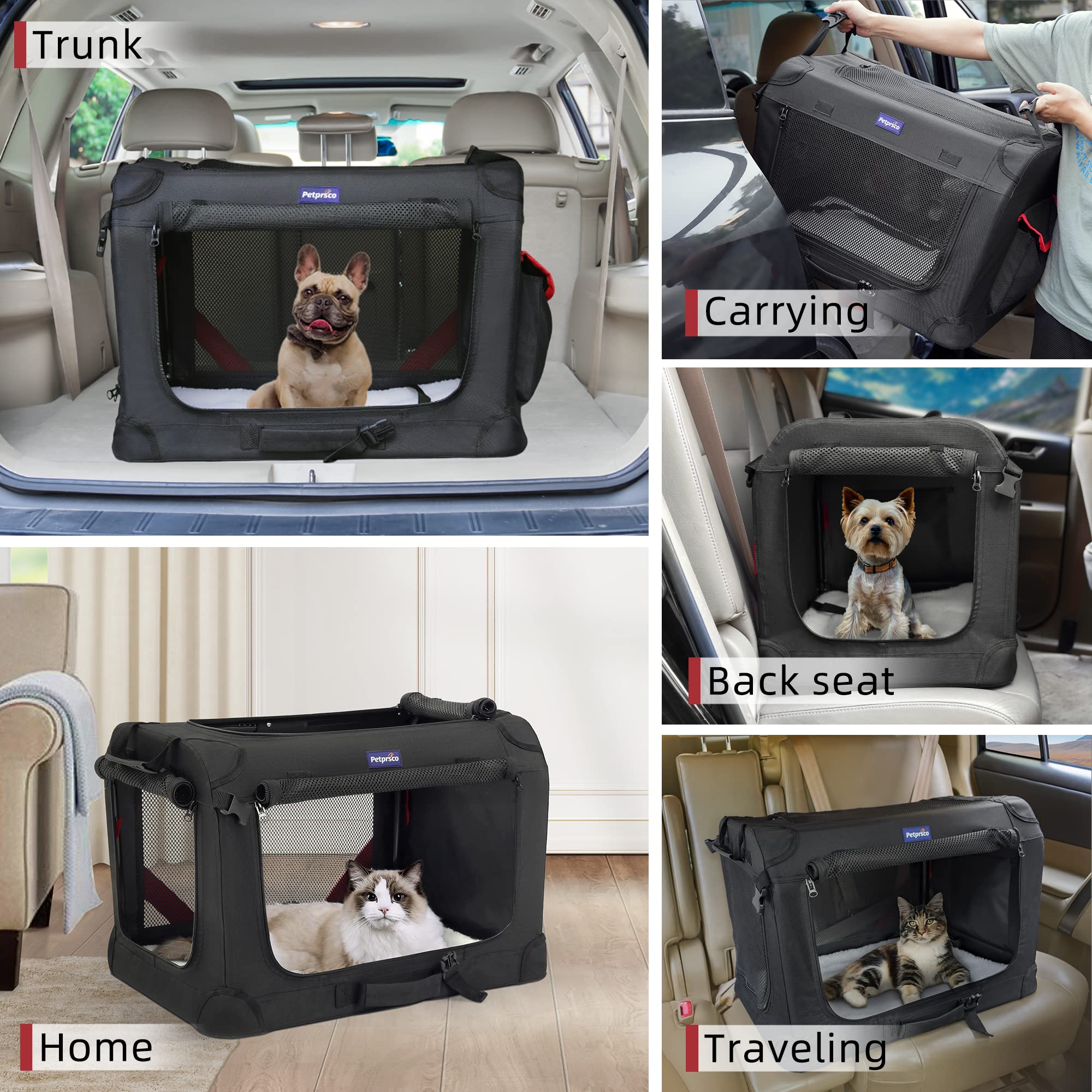 Petprsco Large Cat Carrier for 2 Cats Small Medium Dogs, Soft Pet Carrier 24x17x17 for Traveling with Warm Blanket Foldable Bowl