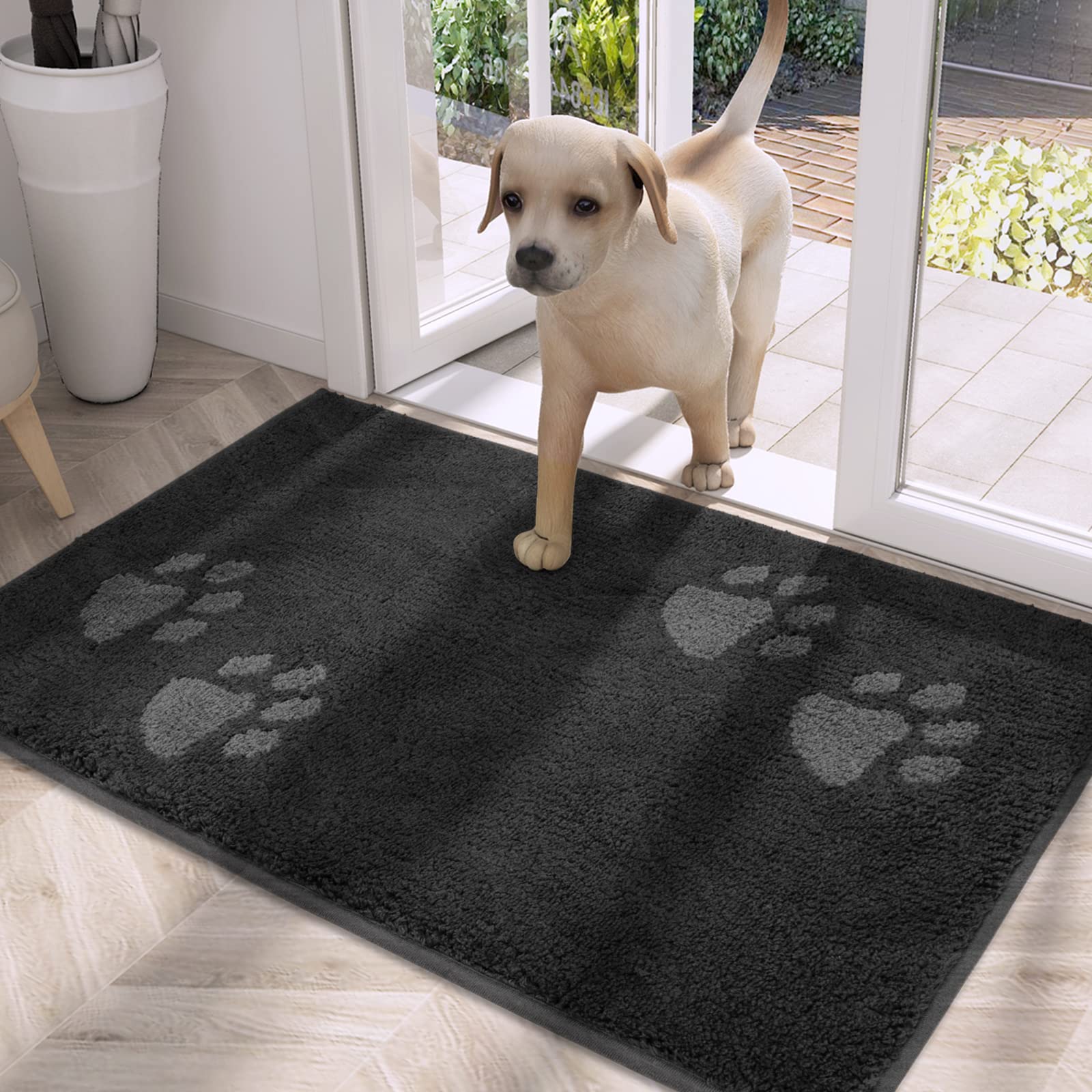 PURRUGS Dirt Trapper Door Mat 24inch x 35.5inch, NonSkid/Slip Machine Washable Microfiber Entrance Rug, Shoes Scraper, Dog Doormat,