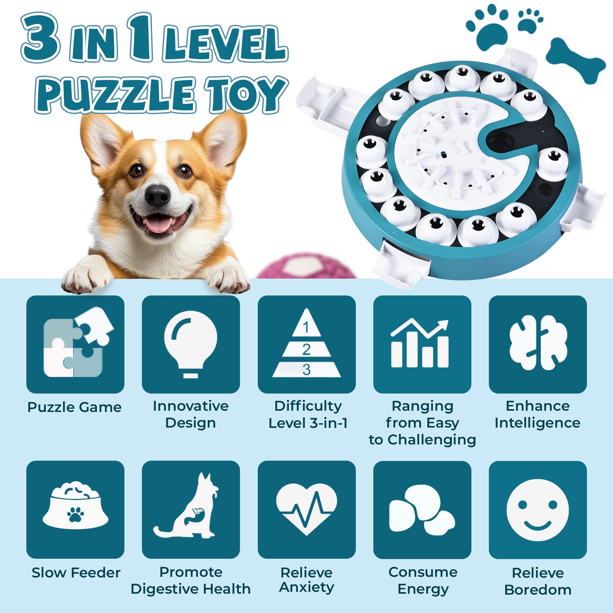 DollSheriffgoo Dog Puzzle Toy Mental Stimulation - Level 3 in 1 Dogs Food Puzzles Toys, Dog Treat Puzzle Feeder (Advanced-Mars G