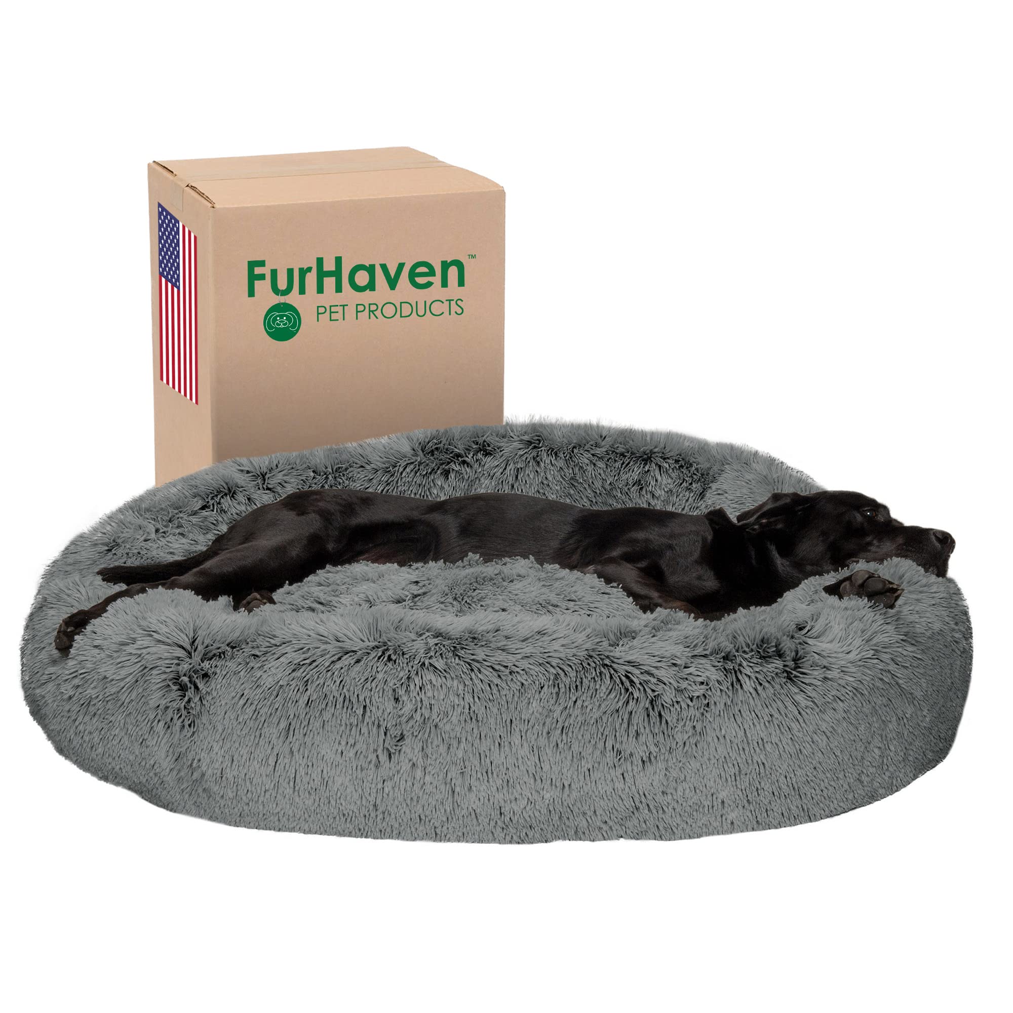 Furhaven 45'' Round Calming Donut Dog Bed for Large Dogs, Refillable w/ Removable Washable Cover, For Dogs Up to 90 lbs - Shaggy