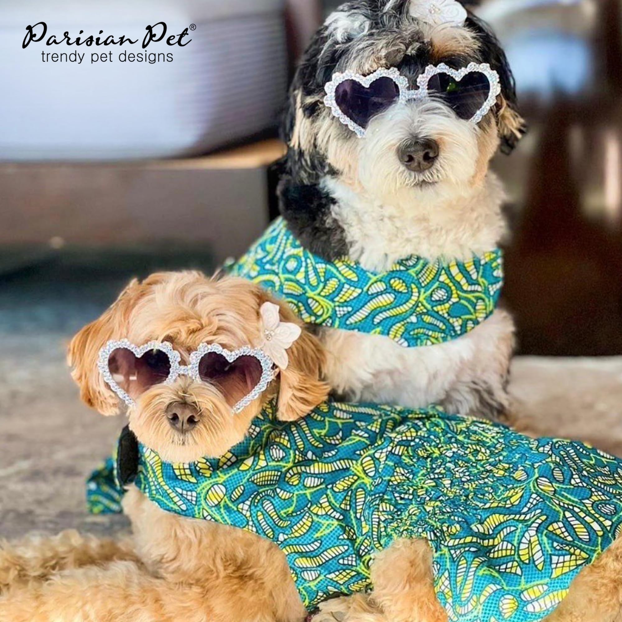 Parisian Pet Tribal Leaves Summer Dress - Ruched Waist Beach Outfit For Small Dogs - Lightweight Puppy Clothes - Girl S