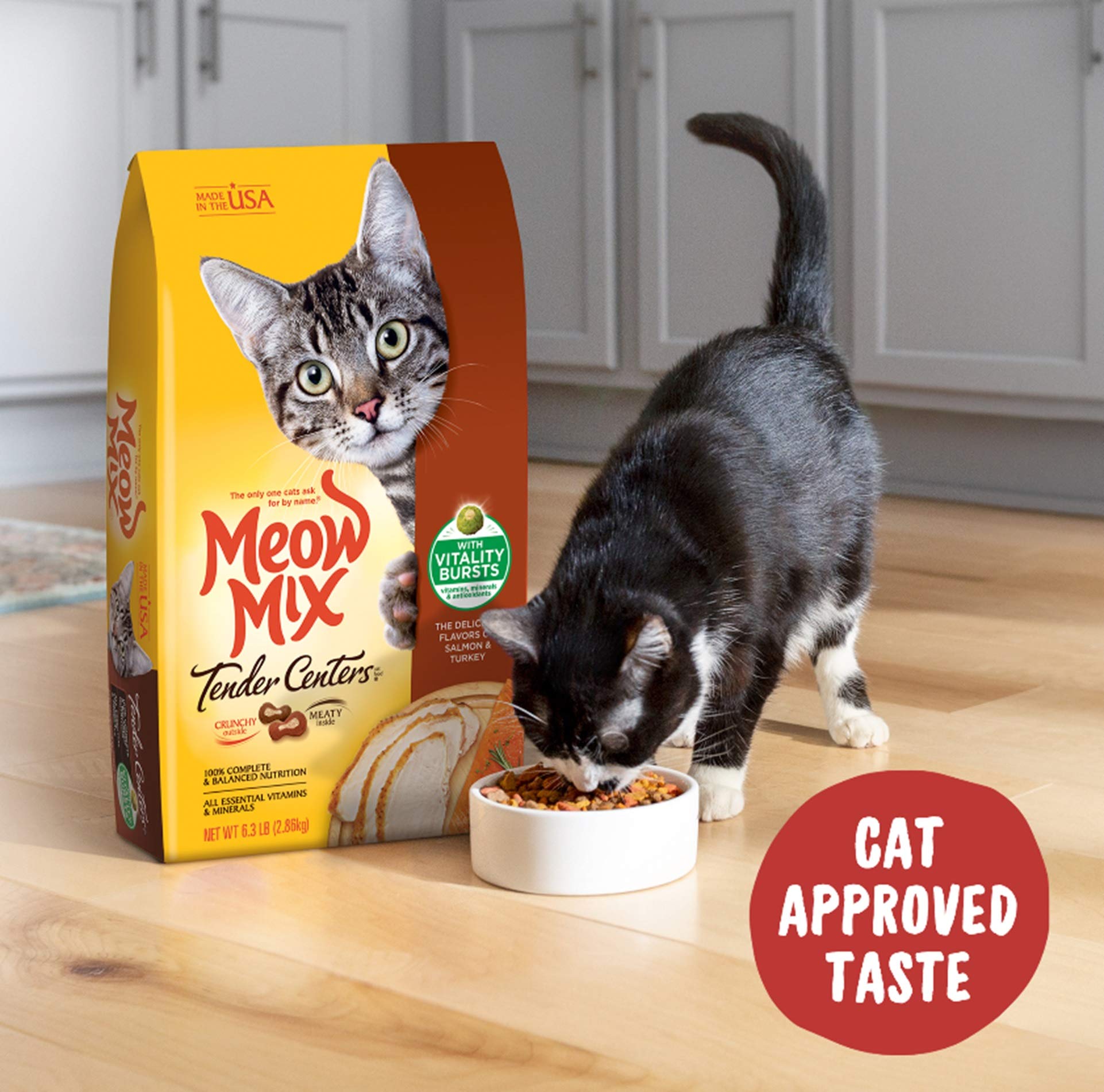 Meow Mix Tender Centers Dry Cat Food, Salmon & Turkey with Vitality Bursts, 3 Pound (Pack of 4), Crunchy Outside Meaty Inside