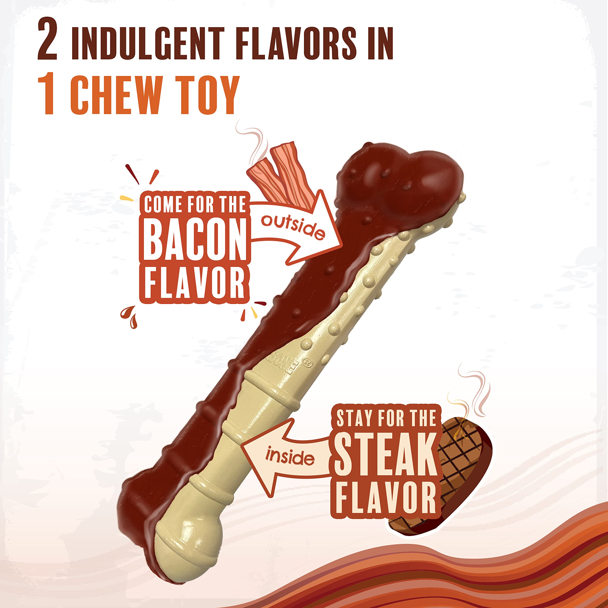 Nylabone Basted Blast Textured Bone Power Chew Toy For Dogs, Dog Toys For Aggressive Chewers, Bacon & Steak Flavor, Medium - Up To 35 Lbs, 1 Count