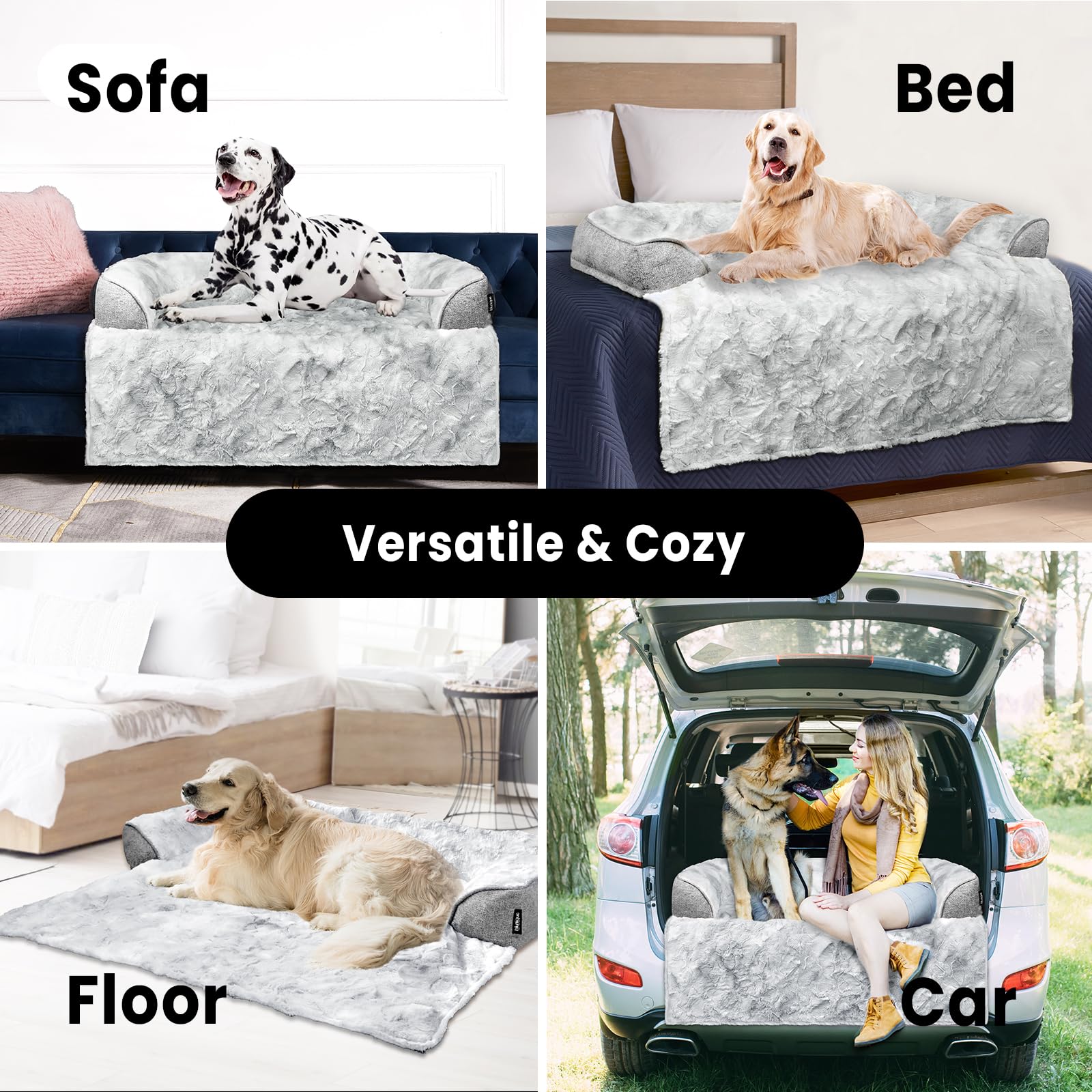 Blunique Calming Dog Couch Bed For Large Dogs, 41 X 37 Inch Waterproof Memory Foam, Durable Fluffy Fuzzy Mats With Washable Remo