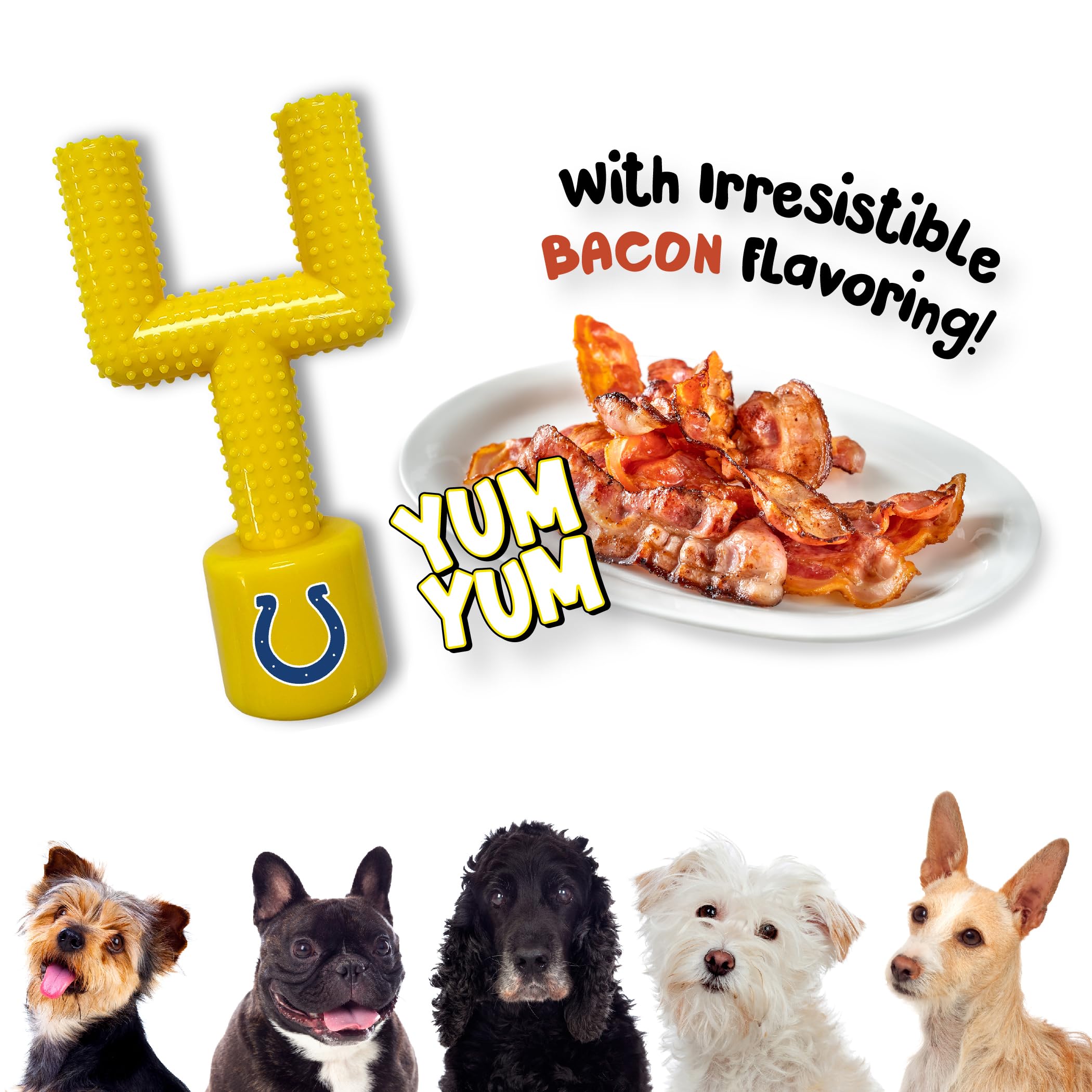 Nfl Indianapolis Colts Mega-Chew Hard Nylon Bacon-Flavored Dog Bone Football Goal Post Chew Toy. Interactive Tasty Fun Chew Toy.