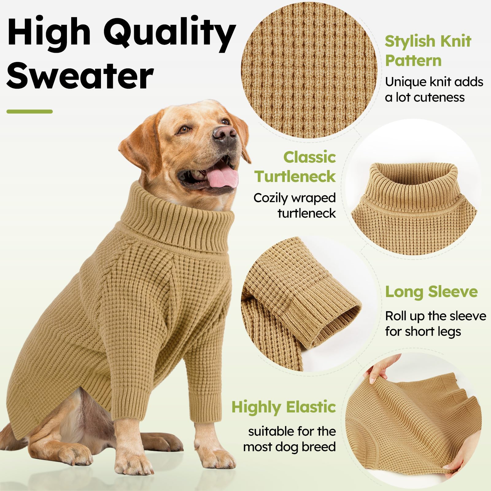 Queenmore Dog Sweater For Medium Dogs, Turtleneck Pet Sweater With Check Pattern, Fall Winter Warm Dog Sweaters, Solid Pull-On P