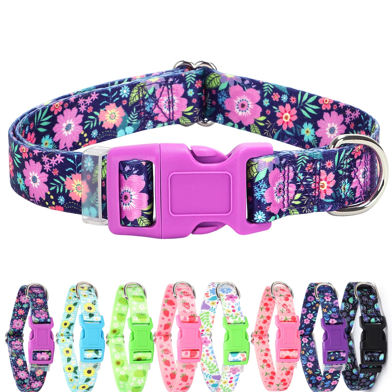 Girl Dog Collar For Large Dogs,Cute Pink Flowers Female Dog Collars Adjustable Soft Nylon Dog Collars For Small Medium Large Xl