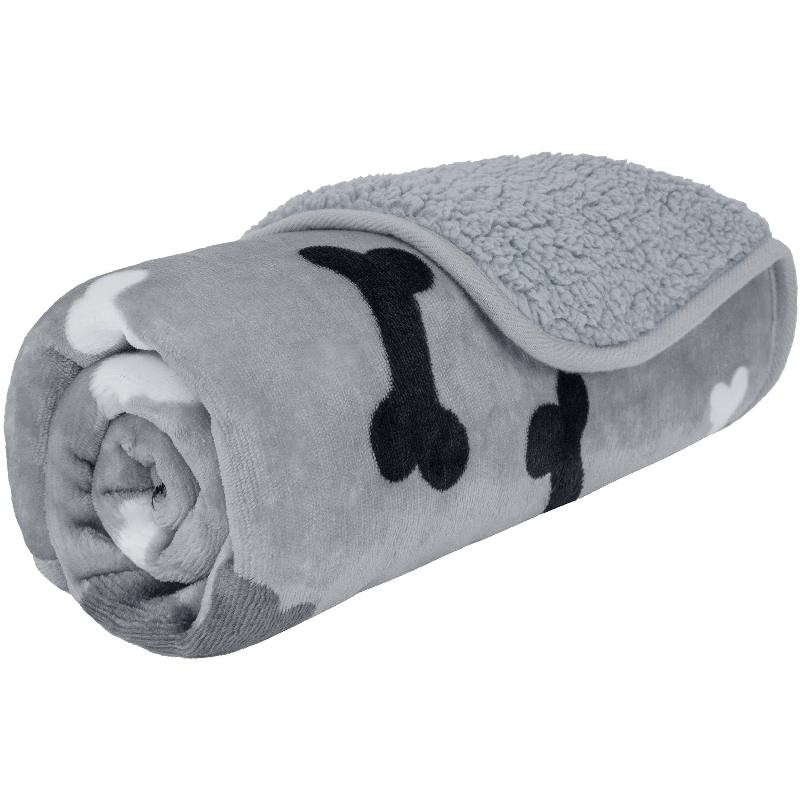 Petami Waterproof Dog Blanket For Small Medium Dogs, Pee Proof Pet Blanket Sherpa Fleece Couch Cover, Reversible Cat Throw Bed Sofa Protector, Soft Plush Washable Pad (Medium 29X40, Bone Print Gray)