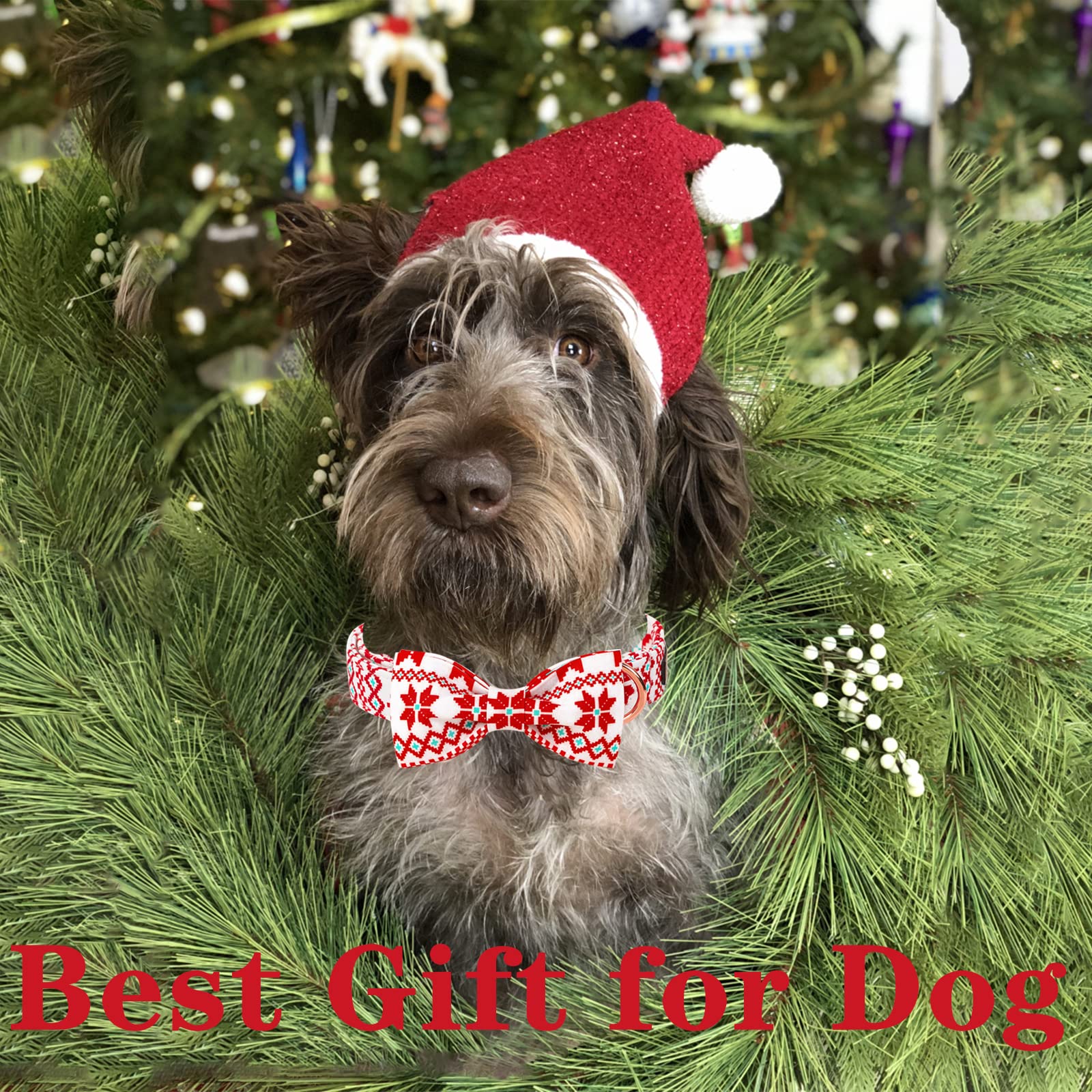 Unique Style Paws Christmas Dog Collar With Bow Tie Red White Grid Cotton Collar Adjustable Puppy Plaid Collar For Small Medium Large Dogs-Xs