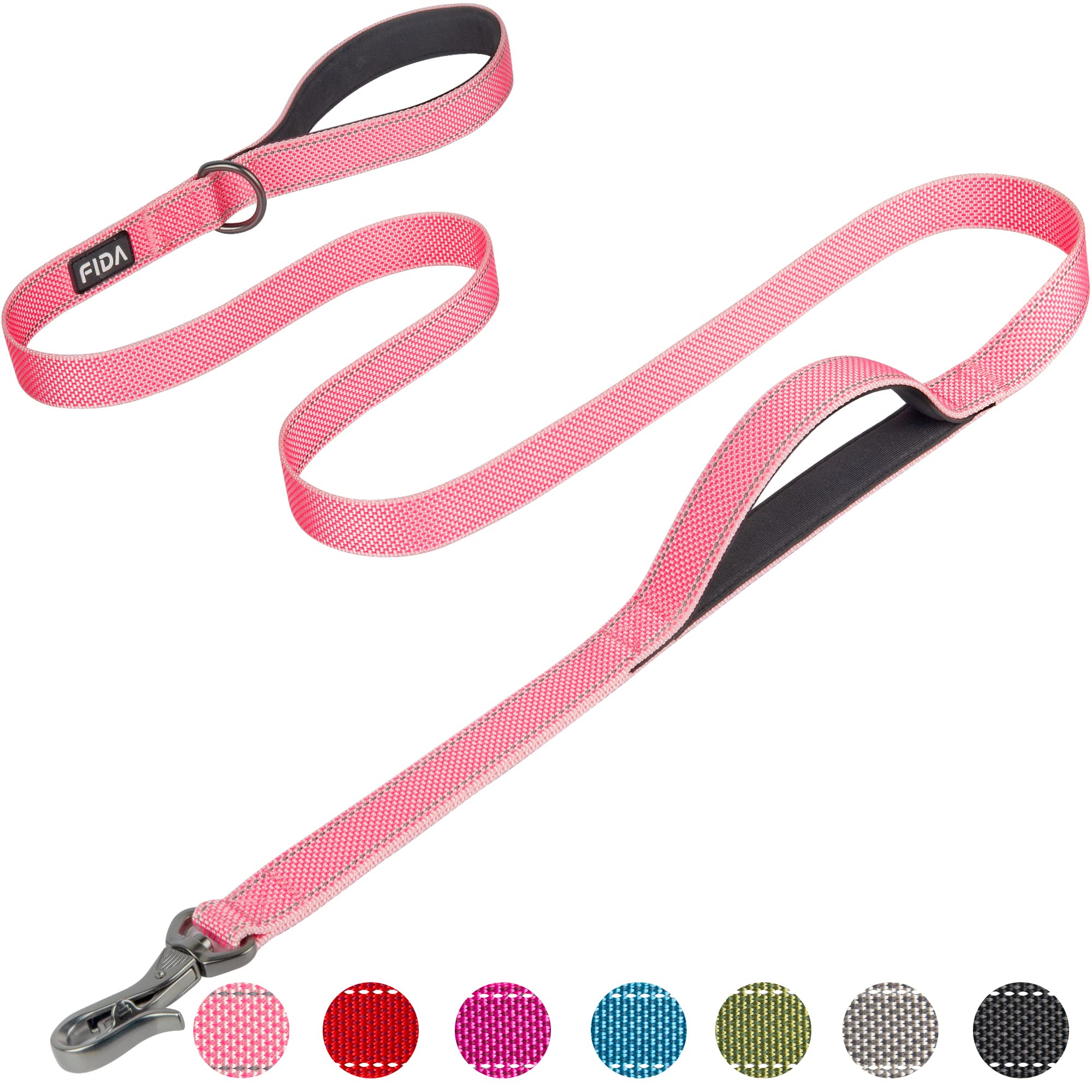 Fida 6 Ft Heavy Duty Dog Leash With 2 Comfortable Padded Handles, Traffic Handle & Advanced Easy Snap Hook, Reflective Walking Lead For Large, Medium & Small Breed, Pink