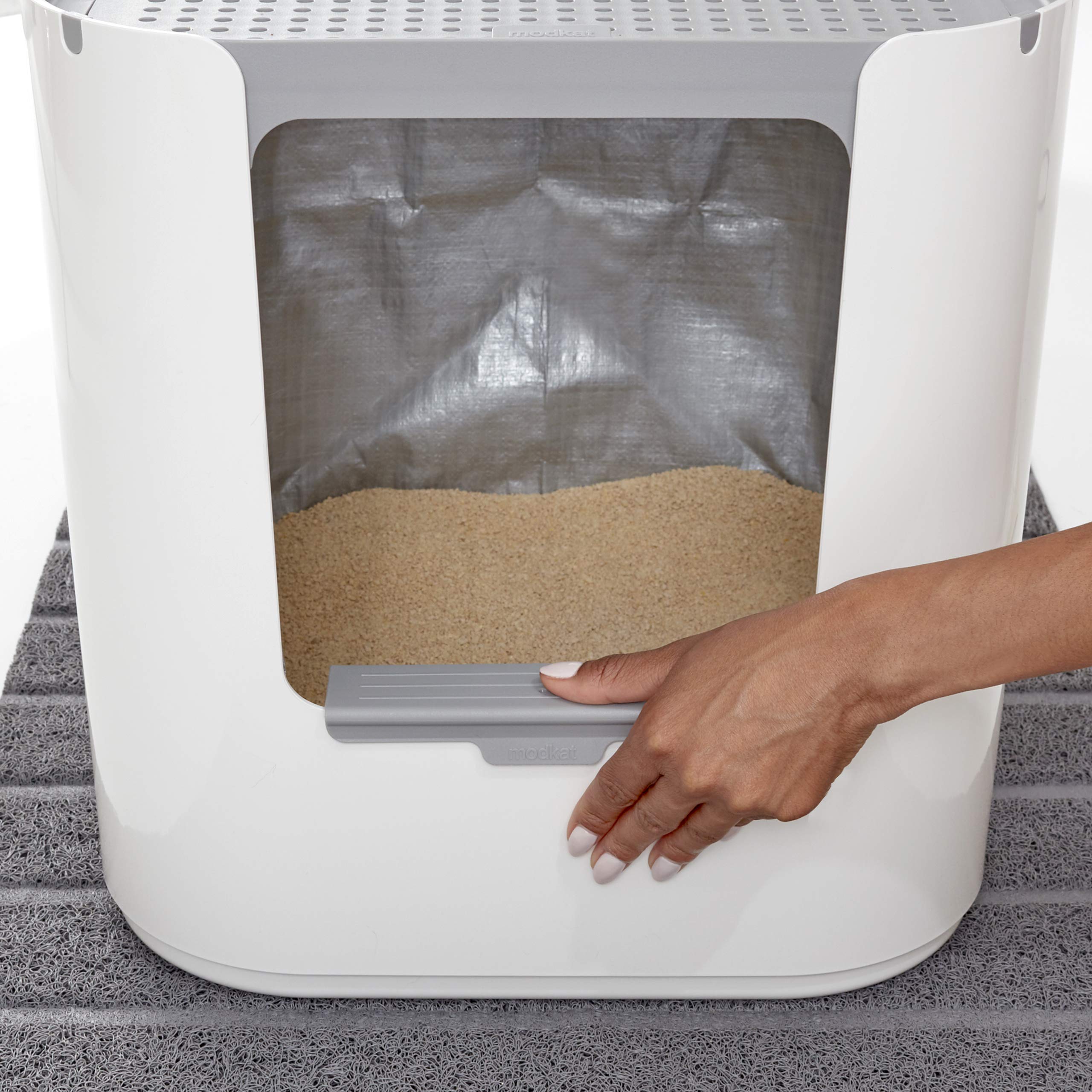 Modkat XL Litter Box - Extra Large Cat Litter Box with Top & Front-Entry Reusable Liners - Tall Base Keeps Mess Inside - Easy to