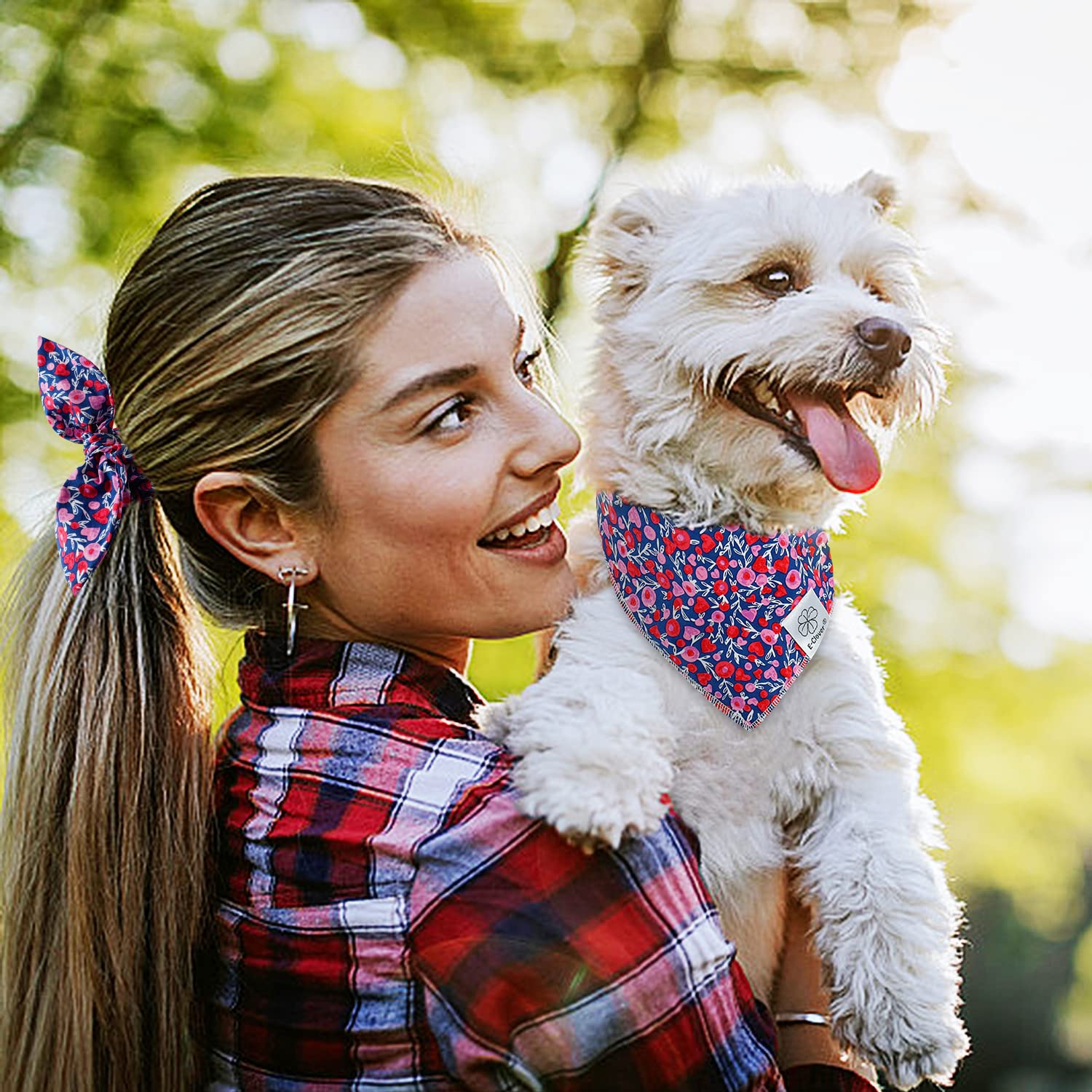 E-Clover Cute Girl Dog Bandanas & Matching Scrunchie Set Heart Dog Bandana Scarf With Bow Hair Ties For Small Puppy Dogs Pet Own