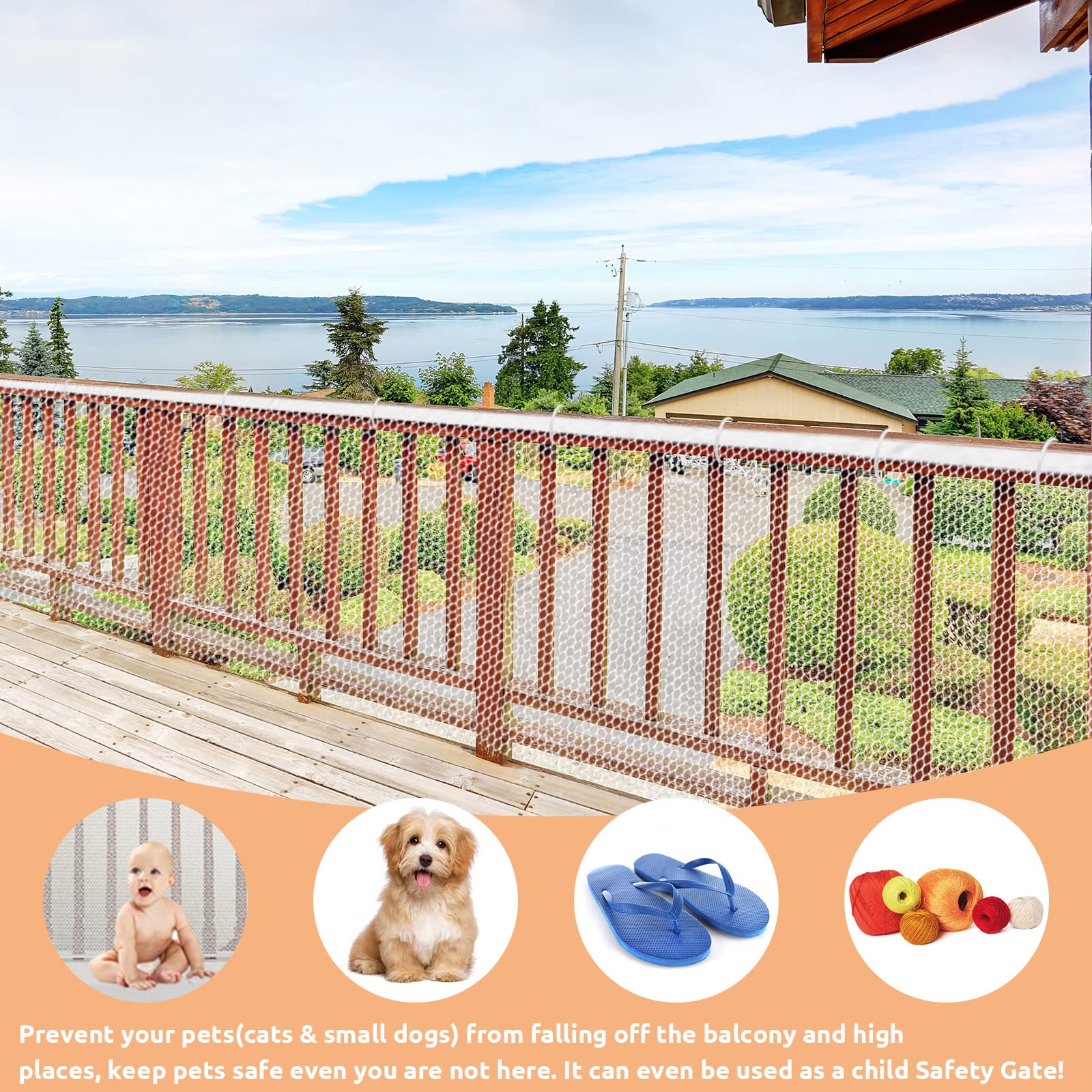 Cat Balcony Rail Net 5 X 0.8 Meter Anti Fall Netting Balcony Mesh Fence Net Child Safety Screen Protection Crib Mesh For Pets Baby (White)