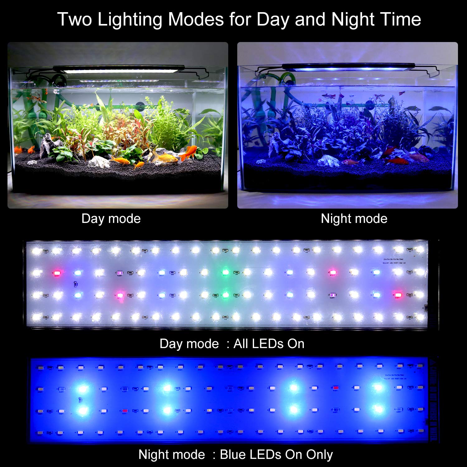 Led Aquarium Light, Full Spectrum Fish Tank Led Light With Aluminum Alloy Shell Extendable Brackets (48-54 In)