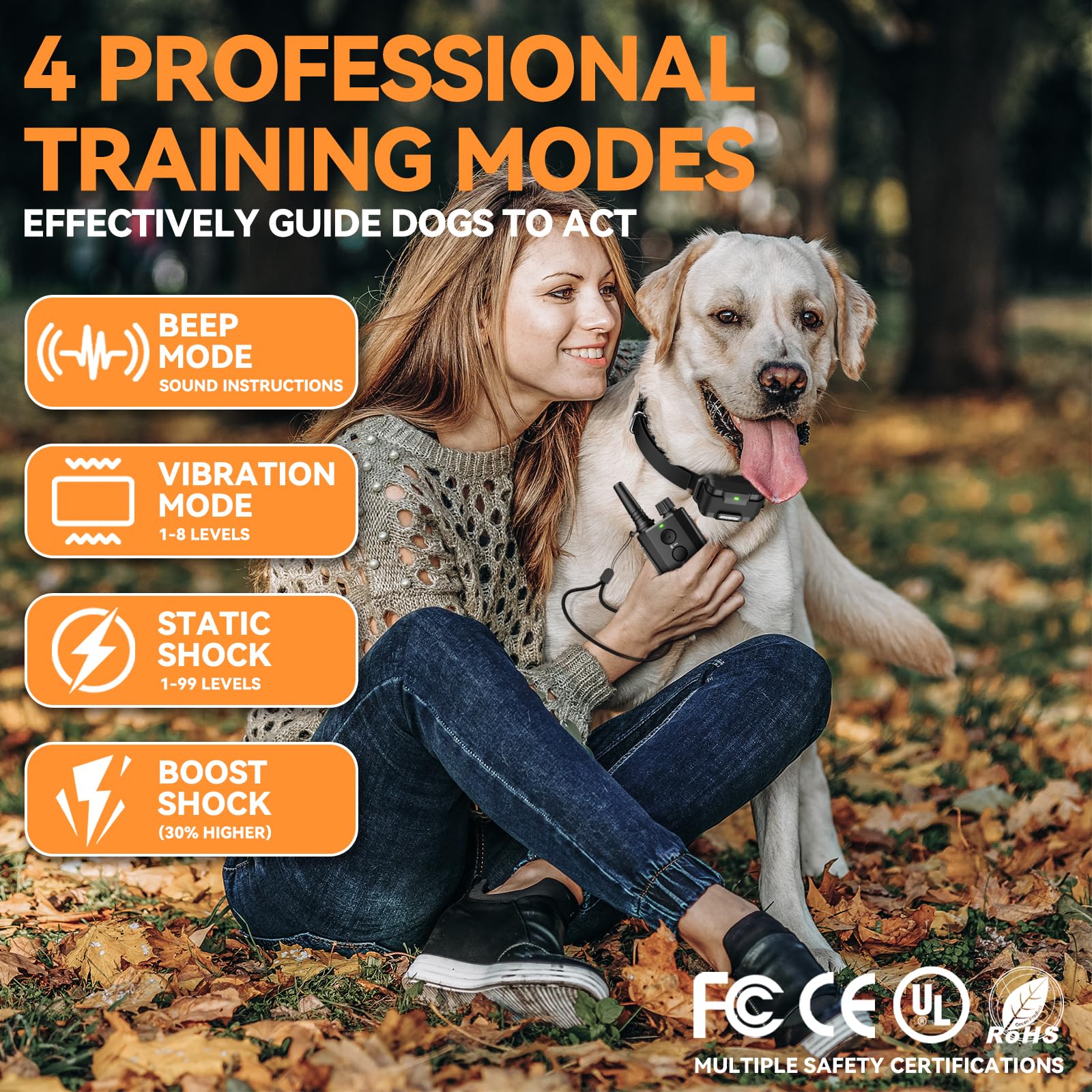 Shock Collar For Dogs, 3200Ft Dog Training Collar With Remote Control, Ipx7 Tpu Waterproof Dog Collar With Buzzer, Vibration, Sa