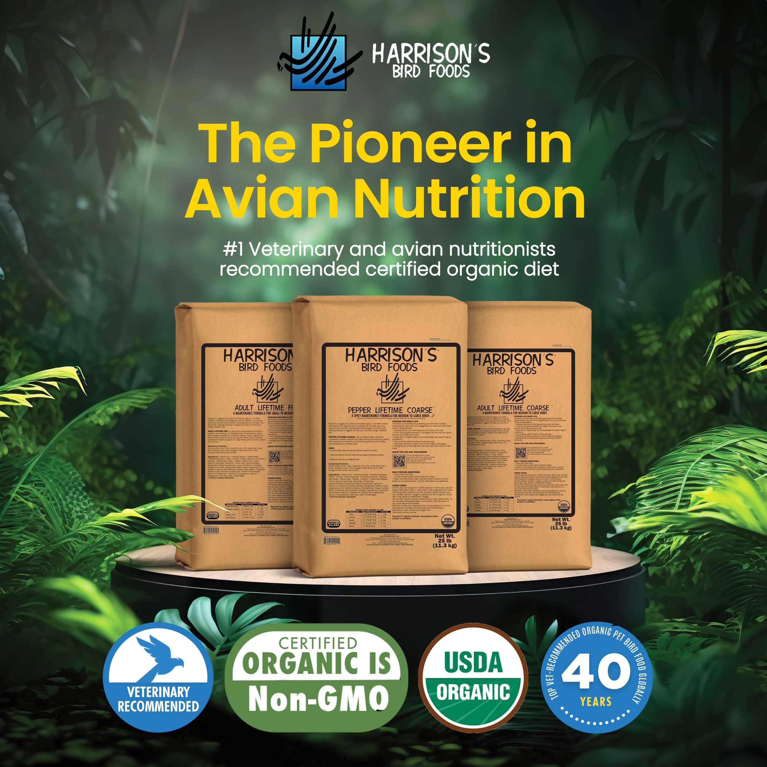 Harrisons Bird Foods Pepper Lifetime Coarse Certified Organic Non-GMO Formula Bird Food 25lb