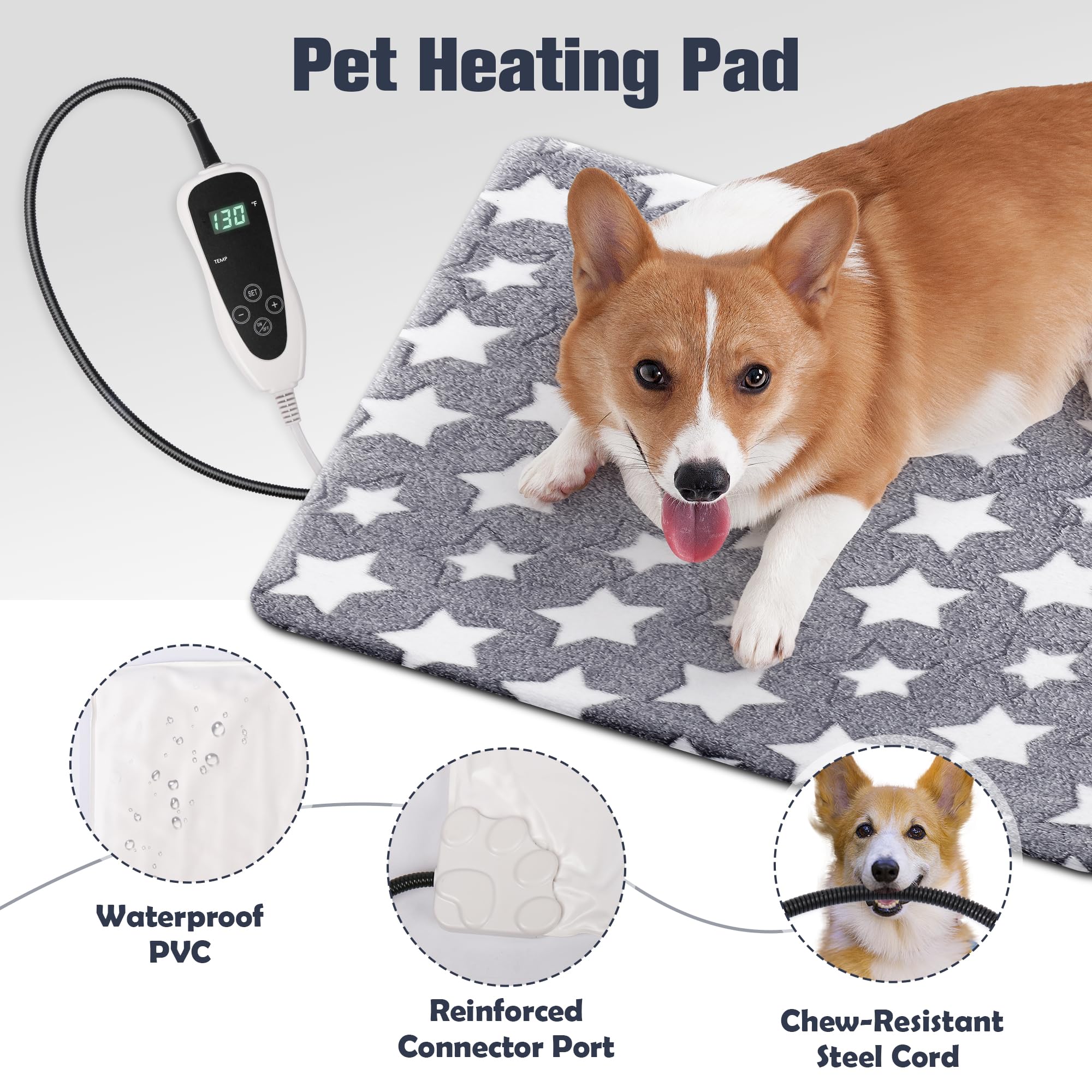 Newget Cat Heating Pad, Waterproof & Chew Resistant, 11 Temp Settings, 28"x18", Grey, Model 2123