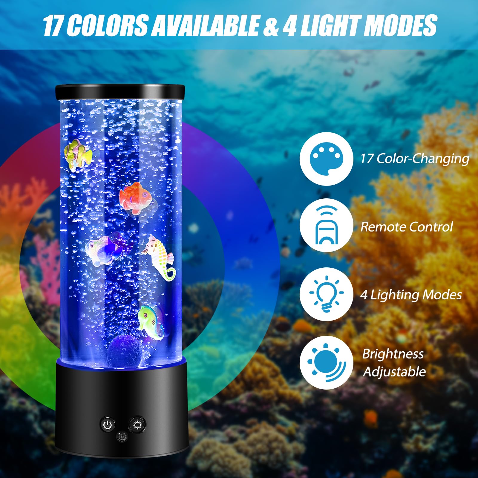 Bubble Fish Lamp, 17 Colors Aquarium Liquid Motion Lamps Sensory Bubble Tube Lamp, Artificial Fish Tank Tabletop Night Light for