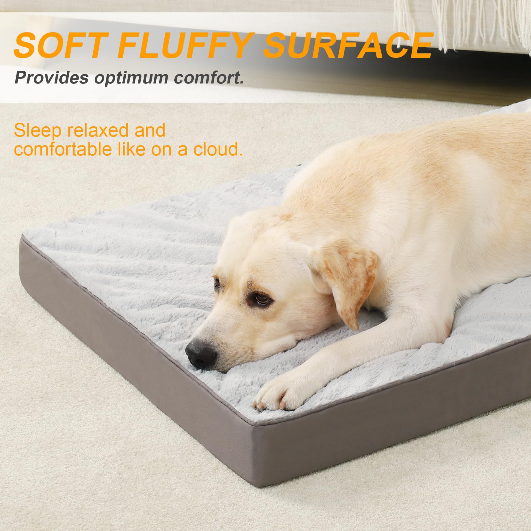 Ksiia Orthopedic Extra Large Dog Crate Bed, Deluxe Plush Waterproof Washable Dog Bed With Egg Crate Foam & Removable Cover, 53 X 36 Inch, Gray