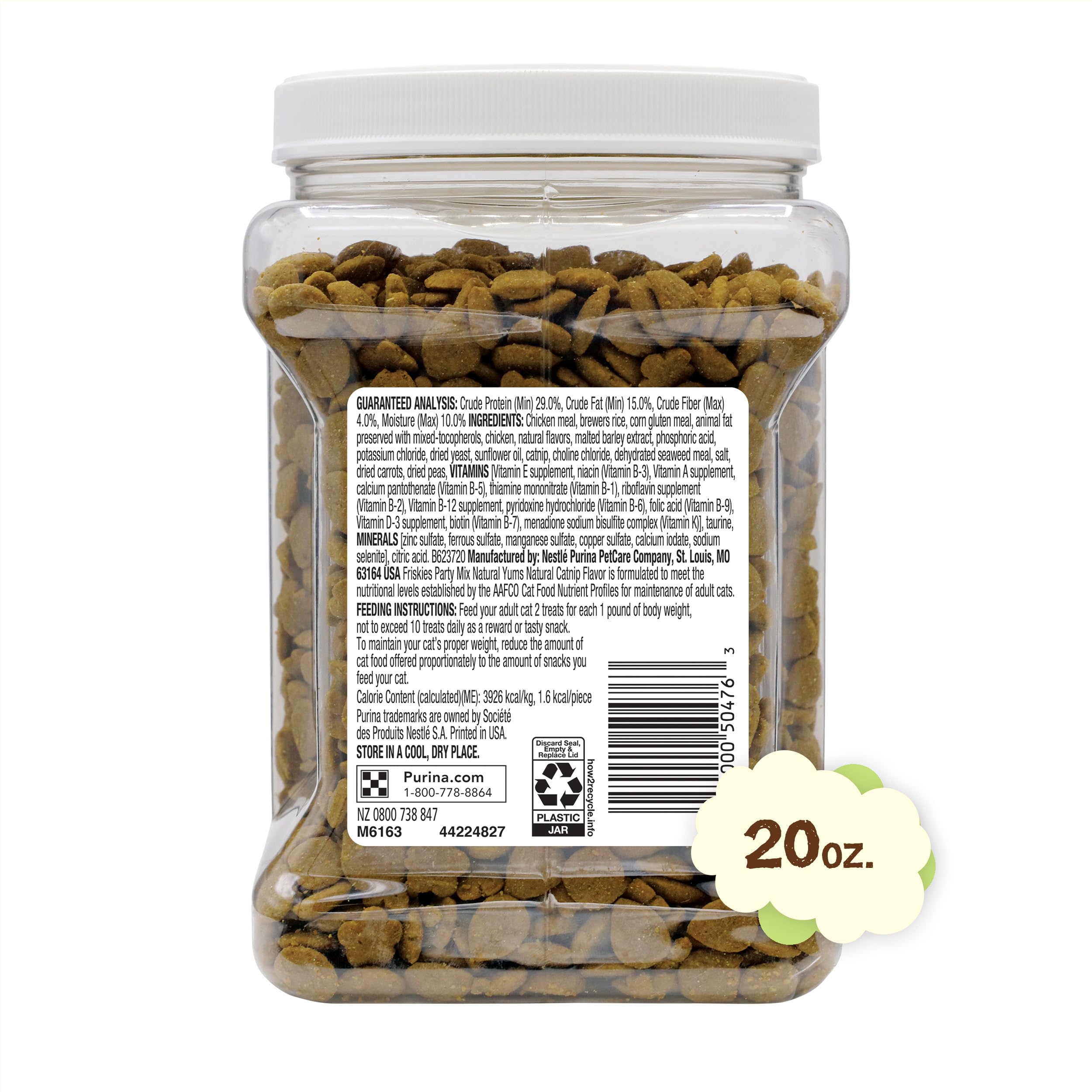 Purina Friskies Made in USA Facilities, Natural Cat Treats, Party Mix Natural Yums Catnip Flavor - 20 Ounce (Pack of 1)