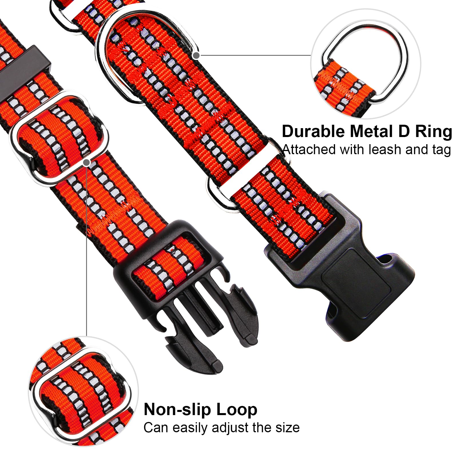 Joyeeiioo Martingale Dog Collar, Adjustable Nylon Reflective Collar With Quick Release Buckle (Bright Orange, Extra Large)