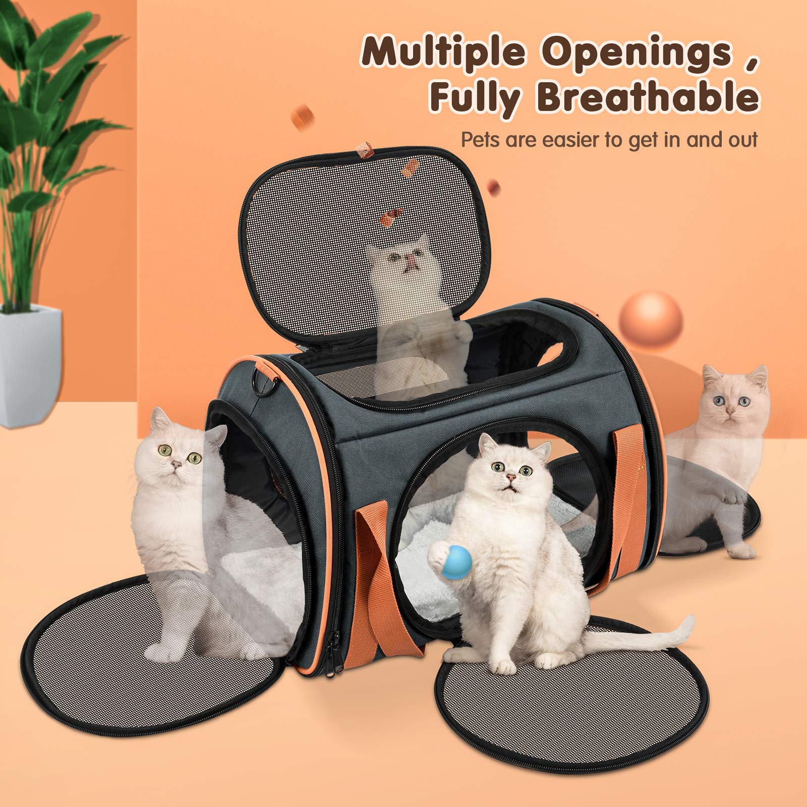 OKMEE Cat Carrier TSA Airline Approved with Ventilation for Small Medium Cats Dogs Puppies, Dog Carrier with Big Space, 5 Mesh W