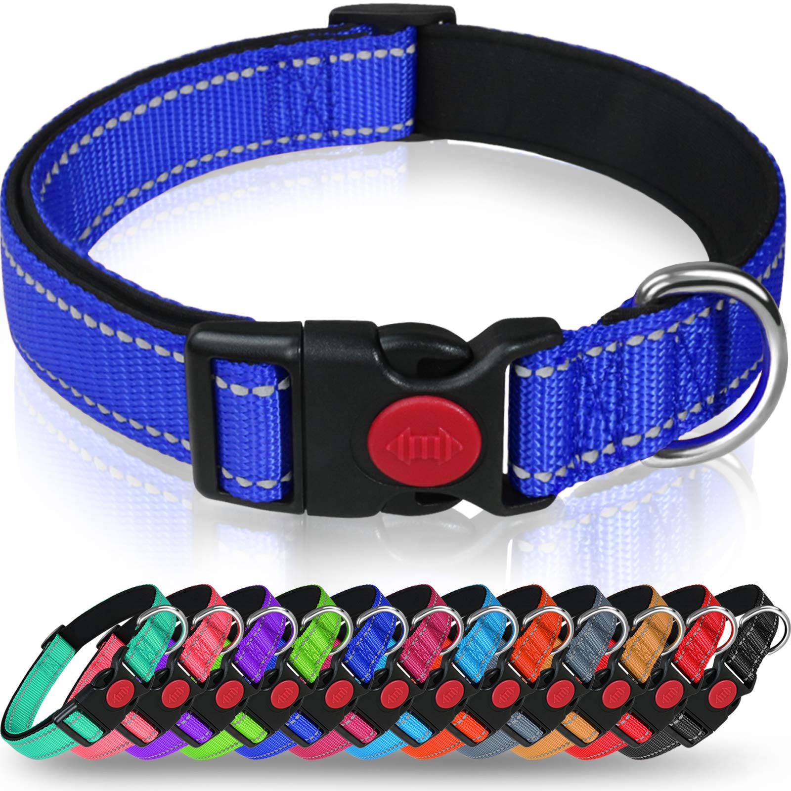 Taglory Reflective Dog Collar With Safety Locking Buckle, Adjustable Nylon Pet Collars For Large Dogs Female Male, Navy Blue, L