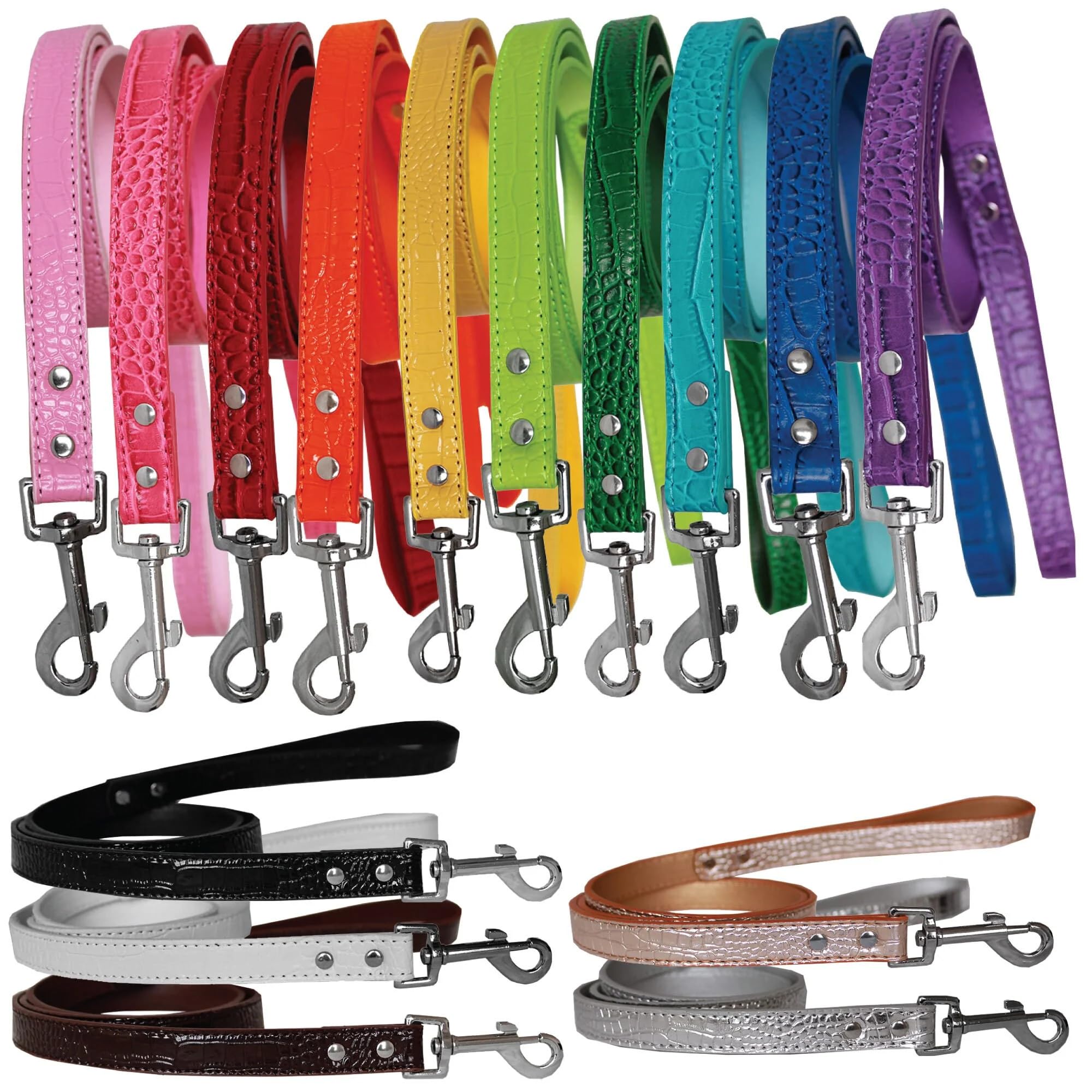 Dog, Puppy & Pet Designer Croc Leash Blank, Plain Silver 1/2" wide x 4' long
