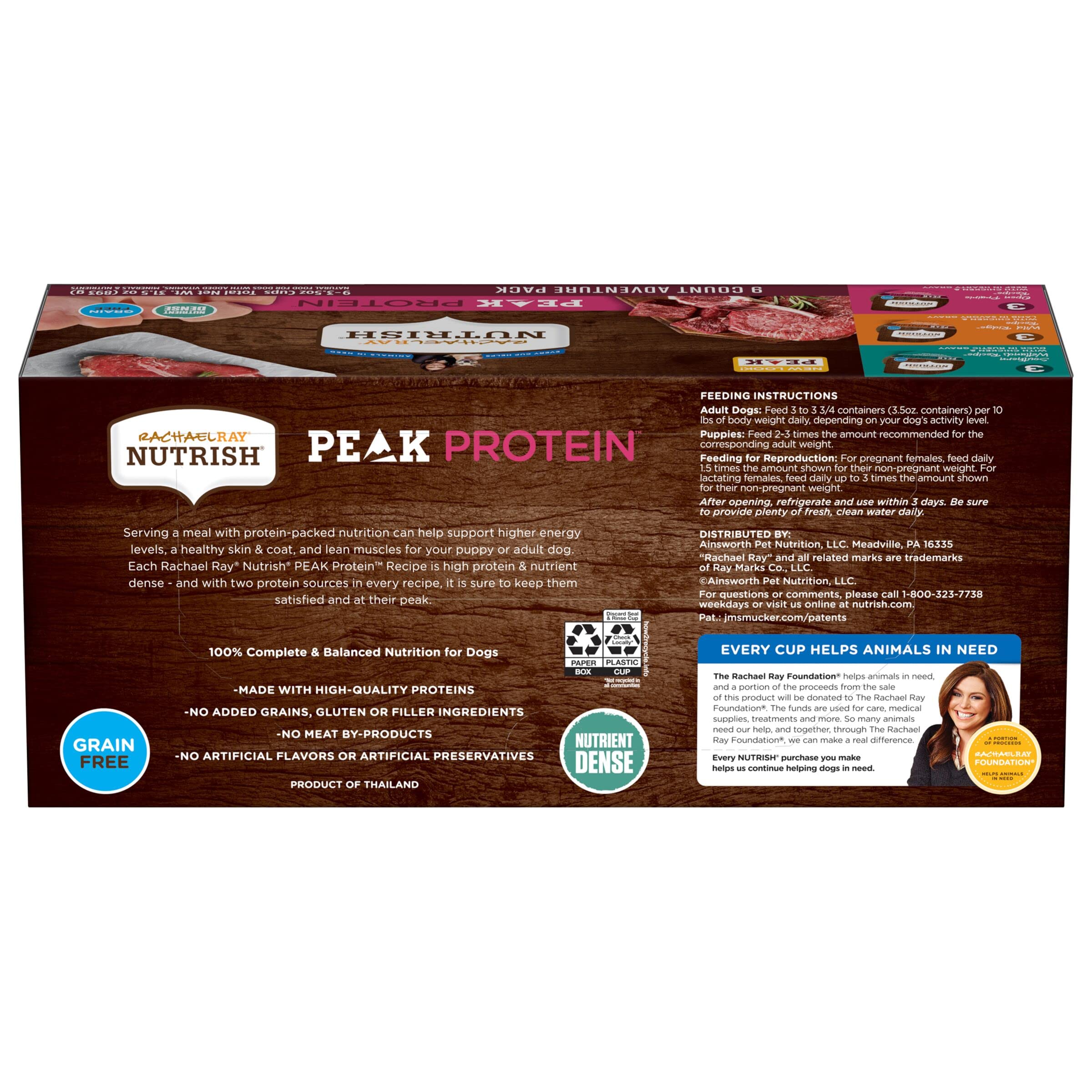 Nutrish Peak Protein Wet Dog Food Variety Pack, Grain Free, 3.5oz Cups, High Protein, Pack of 9