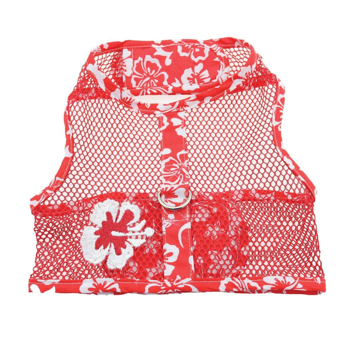 Cool Mesh Dog Harness - Dog Vest For Pets, Simple Step In And Go Design, Harness For Dogs With Leash, Hawaiian Hibiscus Red, Med
