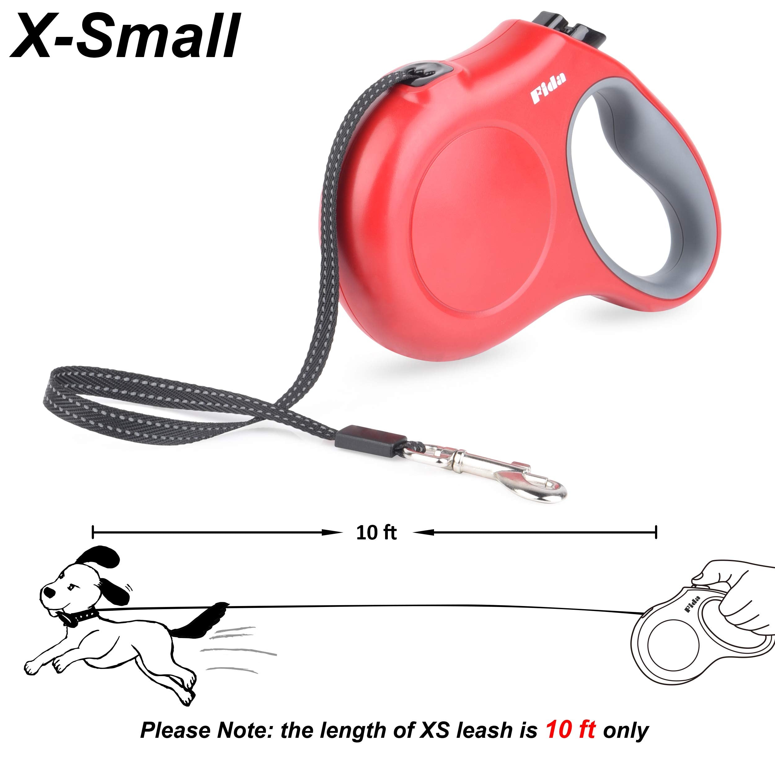 Fida Retractable Dog Leash X-Small Breed, 10 Ft Durable Pet Walking Leash For Extra Small Dogs/Cats/Small Animals Up To 18 Lbs, 360?Tangle Free, Red