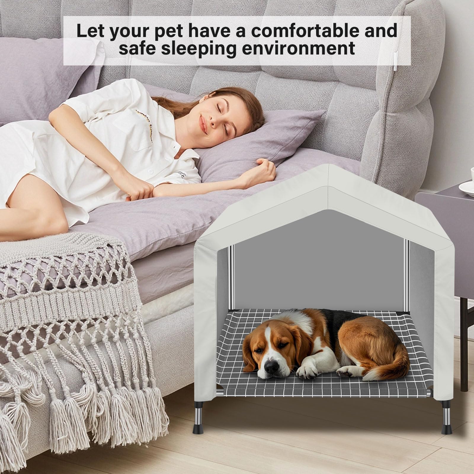 Elevated Dog House For Outdoor Or Indoor - Waterproof Dog Tent Cat House, Dog Sunshade Tent, Pet House With Removable Cover, Sui