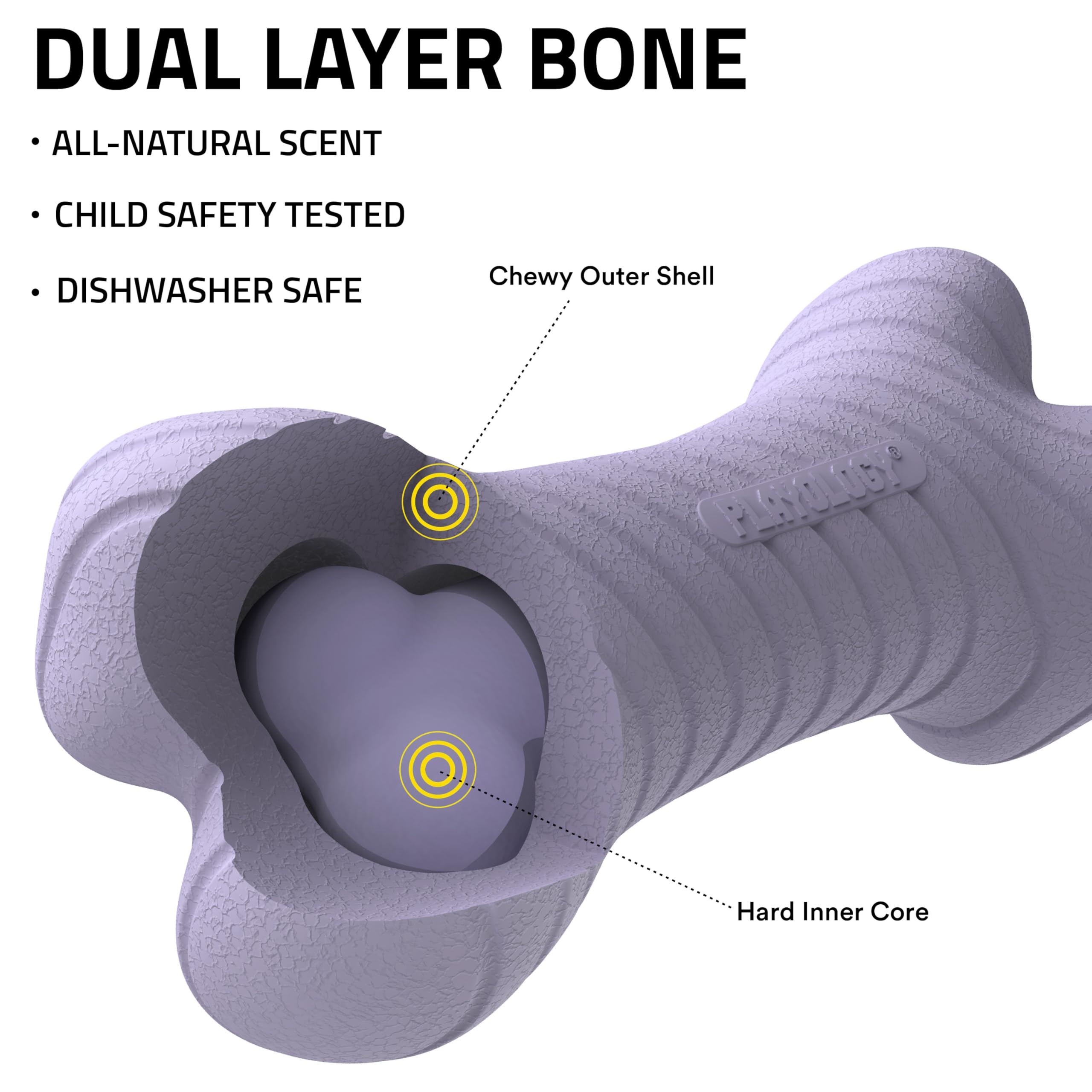 Playology Dog Toys | Dual Layer Bone Durable Chew Toy Bone for Dogs (Value 2-Pack) | Small Lamb Scented Toy - Easy to Clean and