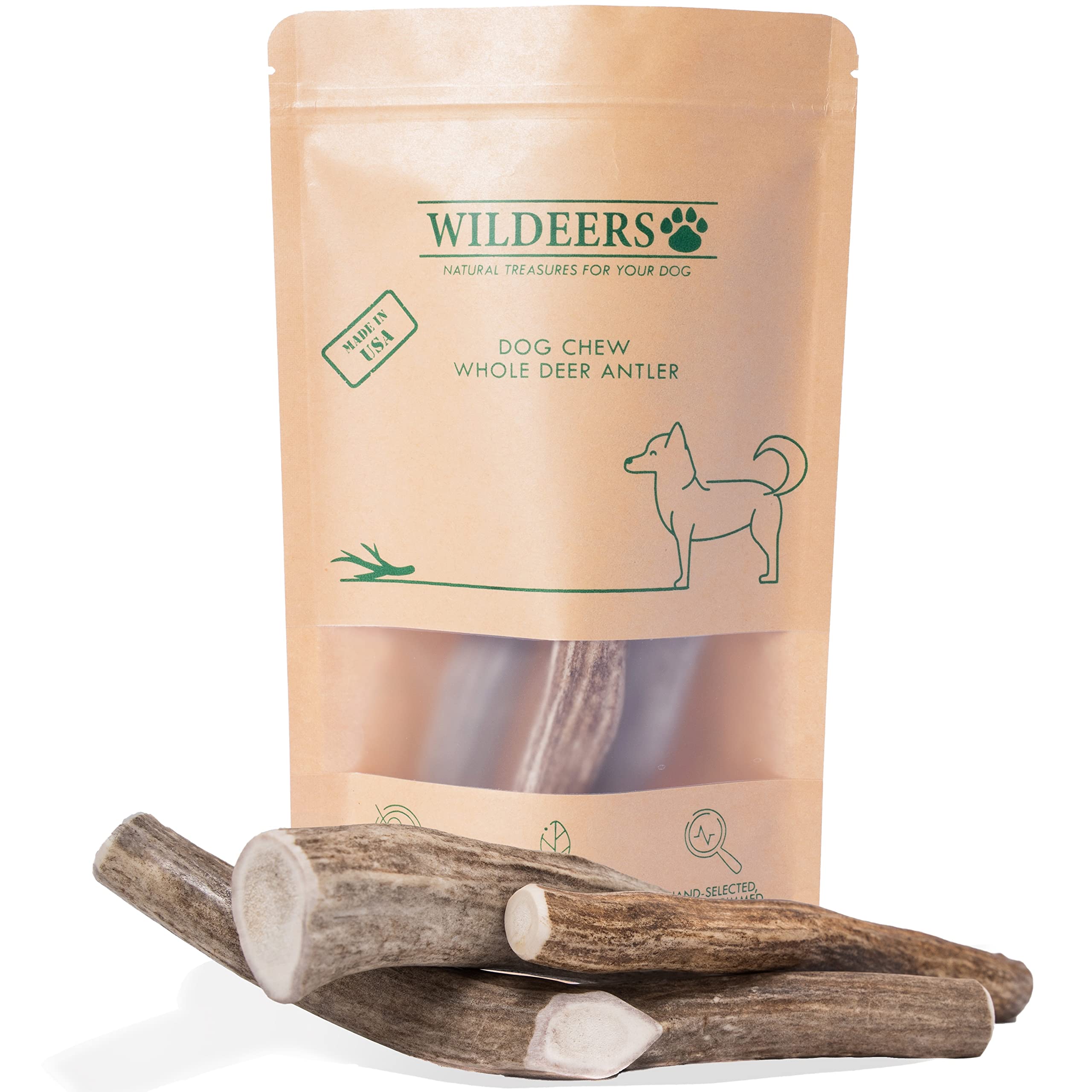 Wildeers Large Deer Antlers for Dogs - Premium Dog Antler Chews - Made in USA, Naturally Shed, Healthy Treat - Grade A, 7-9 in, 